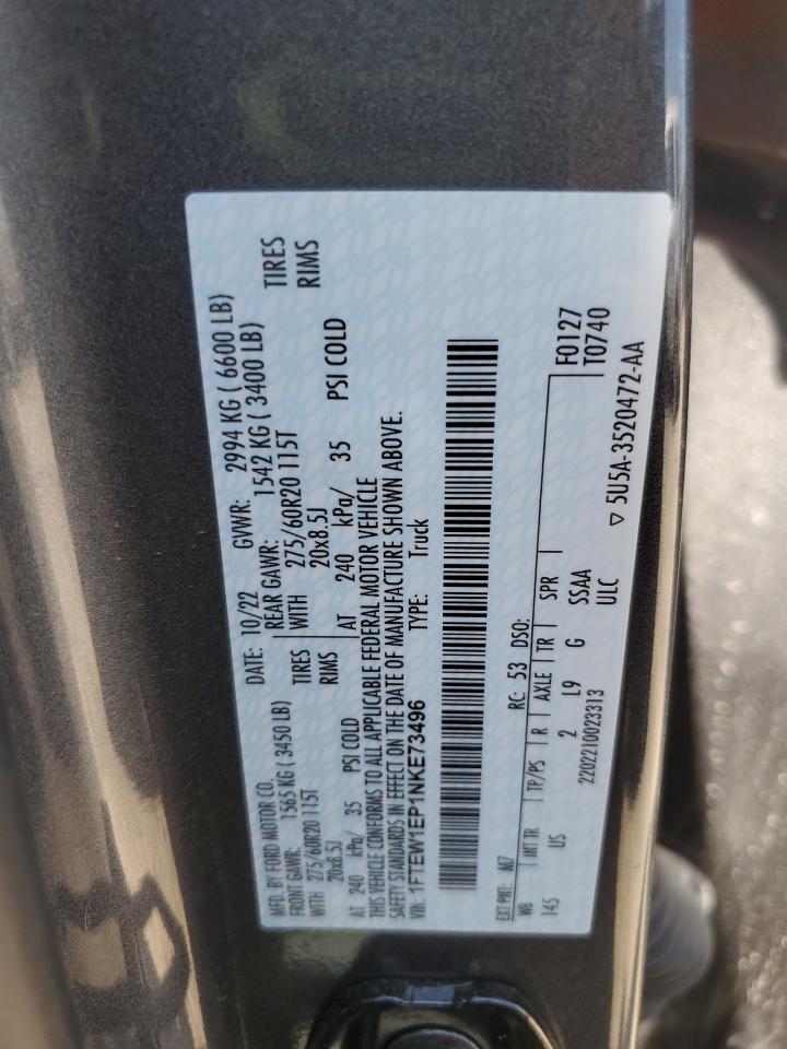 2022 Ford F150 Supercrew VIN: 1FTEW1EP1NKE73496 Lot: 62862214