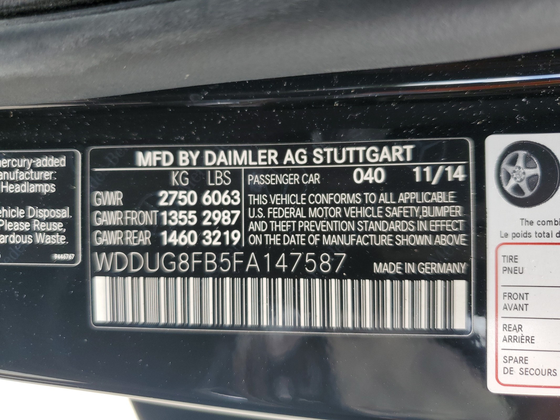 WDDUG8FB5FA147587 2015 Mercedes-Benz S 550 4Matic