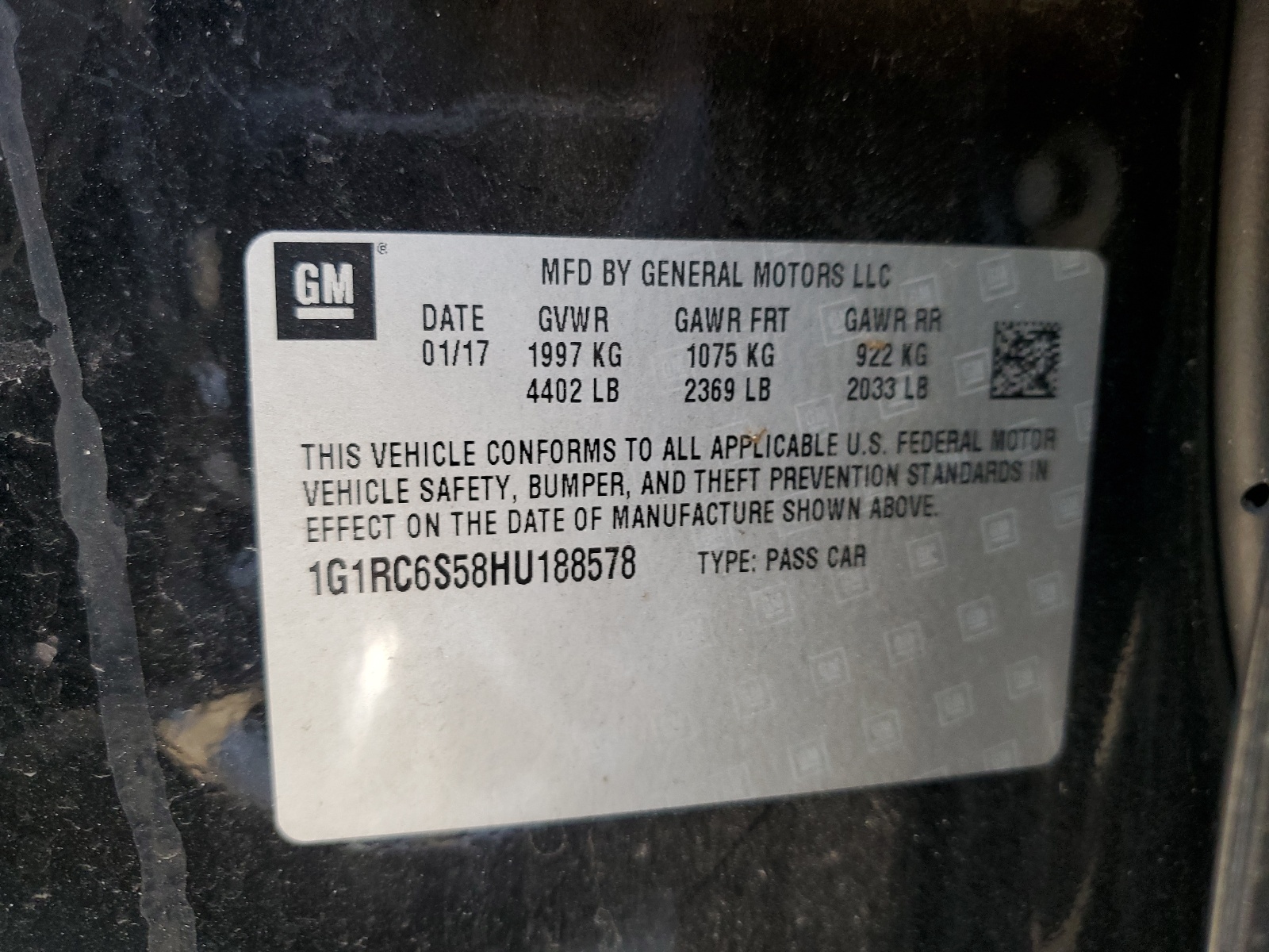 1G1RC6S58HU188578 2017 Chevrolet Volt Lt