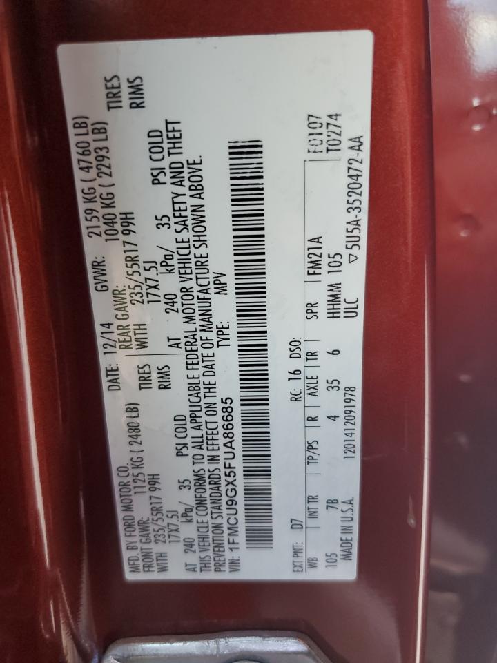 2015 Ford Escape Se VIN: 1FMCU9GX5FUA86685 Lot: 60557084