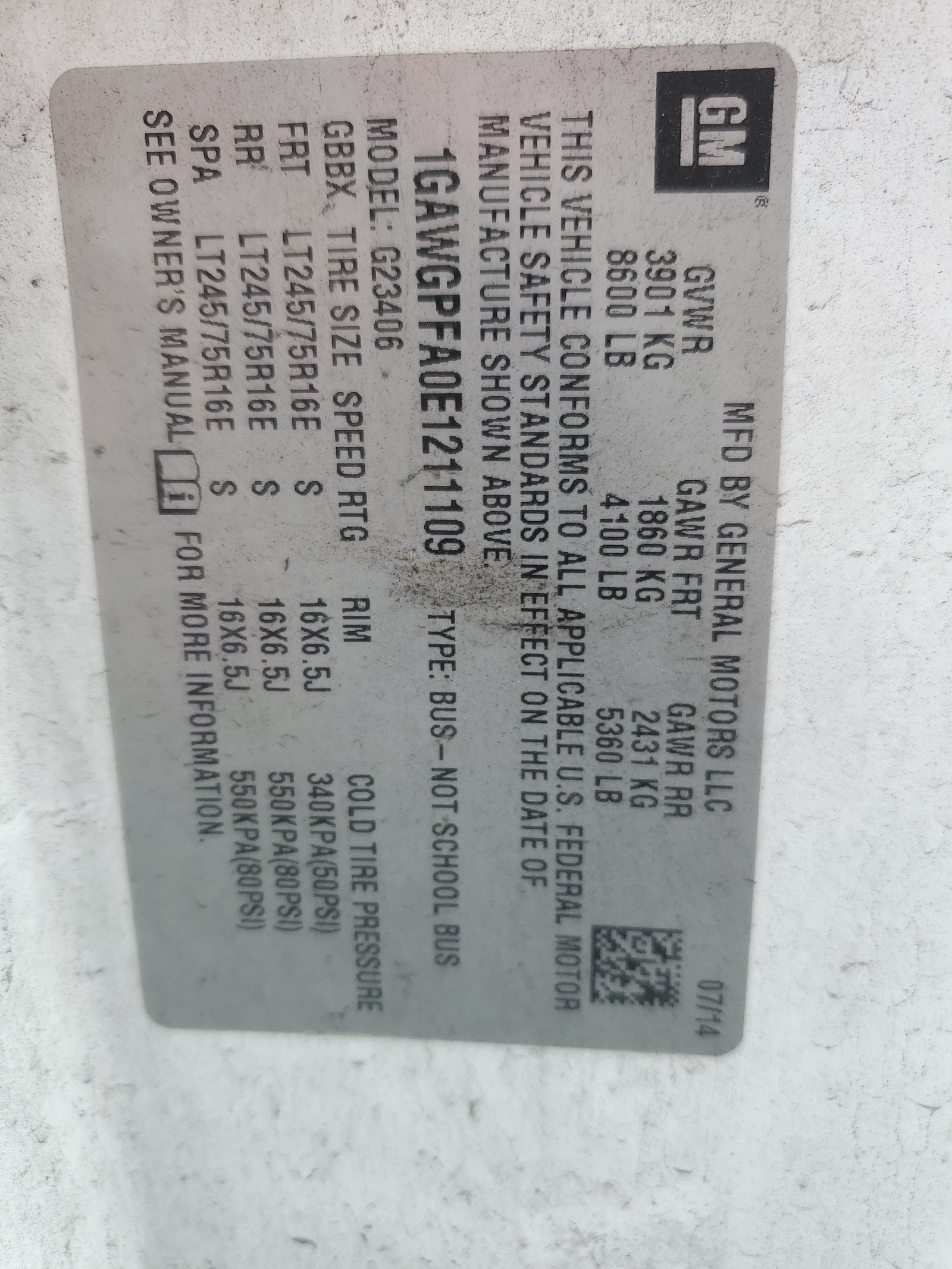 1GAWGPFA0E1211109 2014 Chevrolet Express G2500 Ls