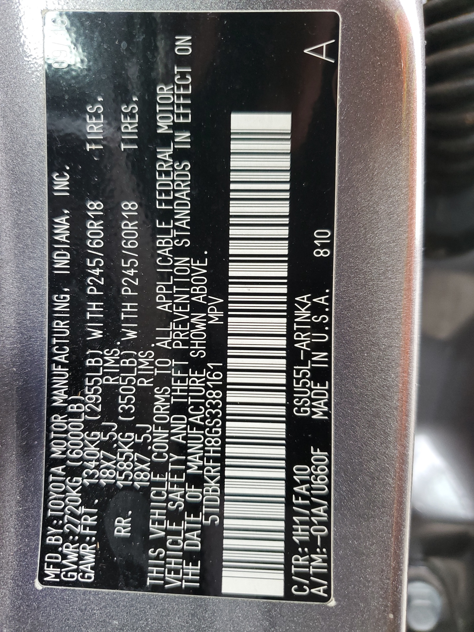 5TDBKRFH8GS338161 2016 Toyota Highlander Le