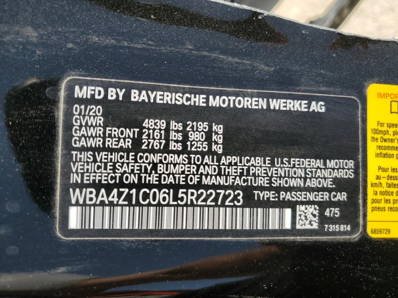 2020 BMW 430I VIN: WBA4Z1C06L5R22723 Lot: 63512654