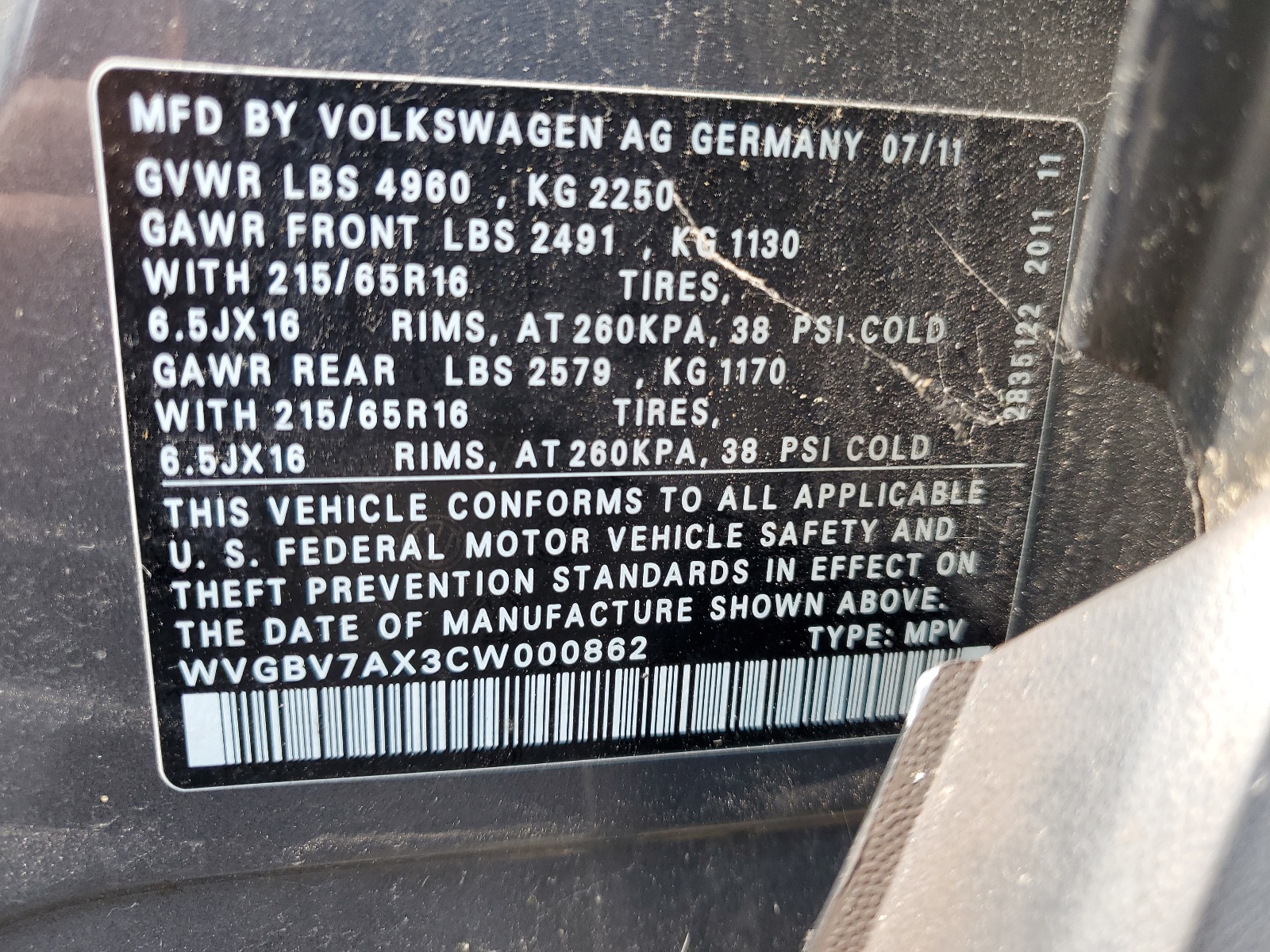 2012 Volkswagen Tiguan S vin: WVGBV7AX3CW000862