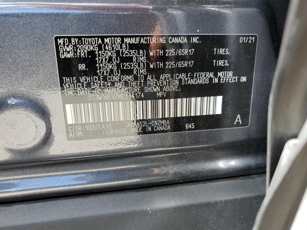 2021 Toyota Rav4 Xle VIN: 2T3W1RFV7MC114174 Lot: 63678154