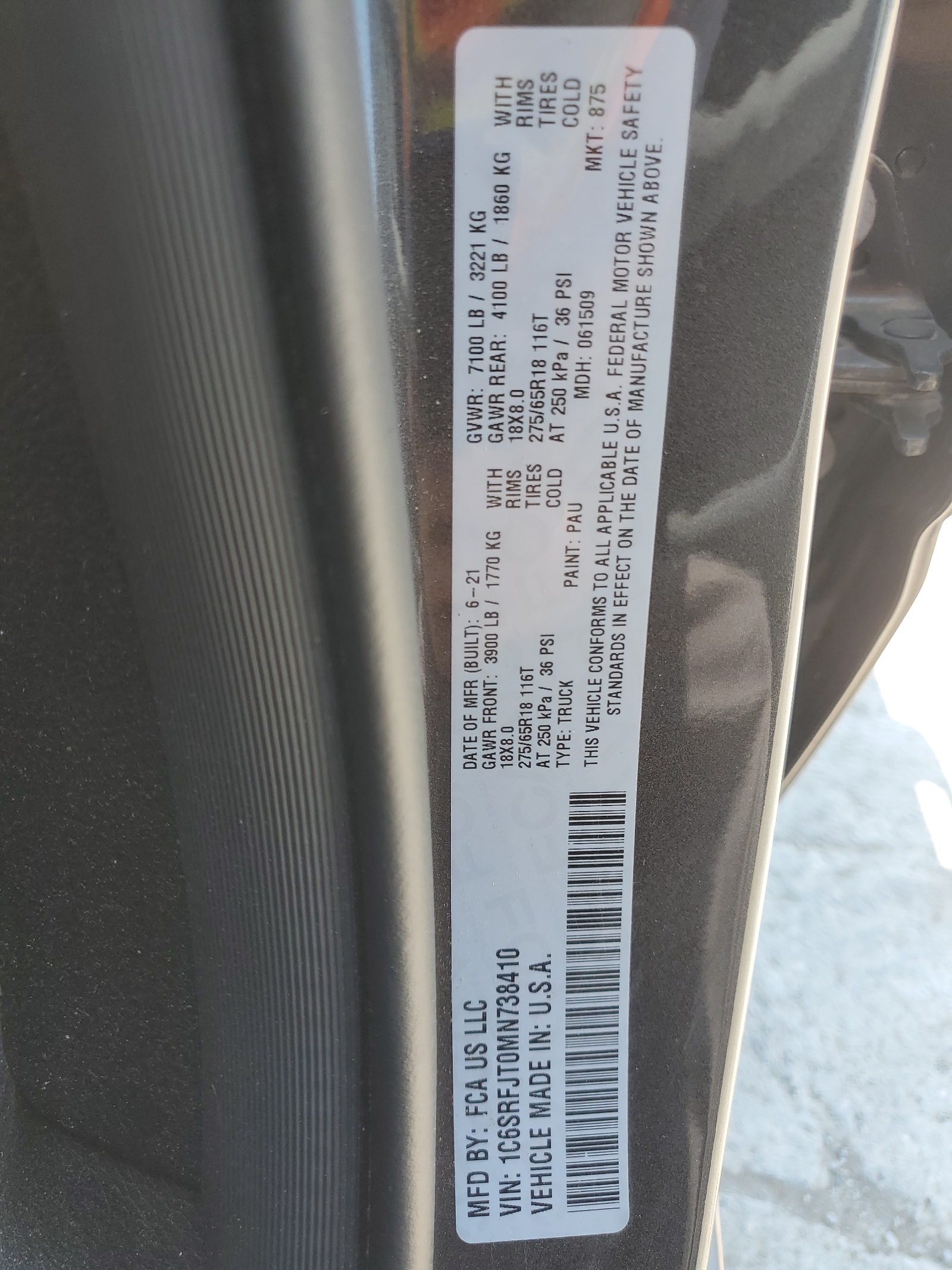 1C6SRFJT0MN738410 2021 Ram 1500 Laramie