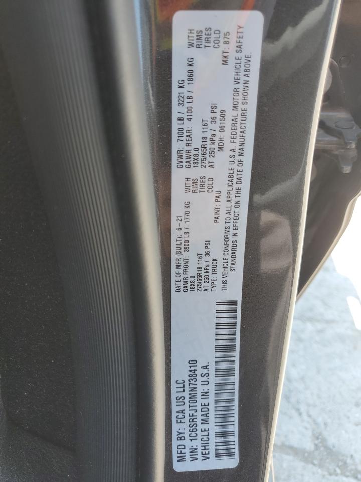 2021 Ram 1500 Laramie VIN: 1C6SRFJT0MN738410 Lot: 62467334