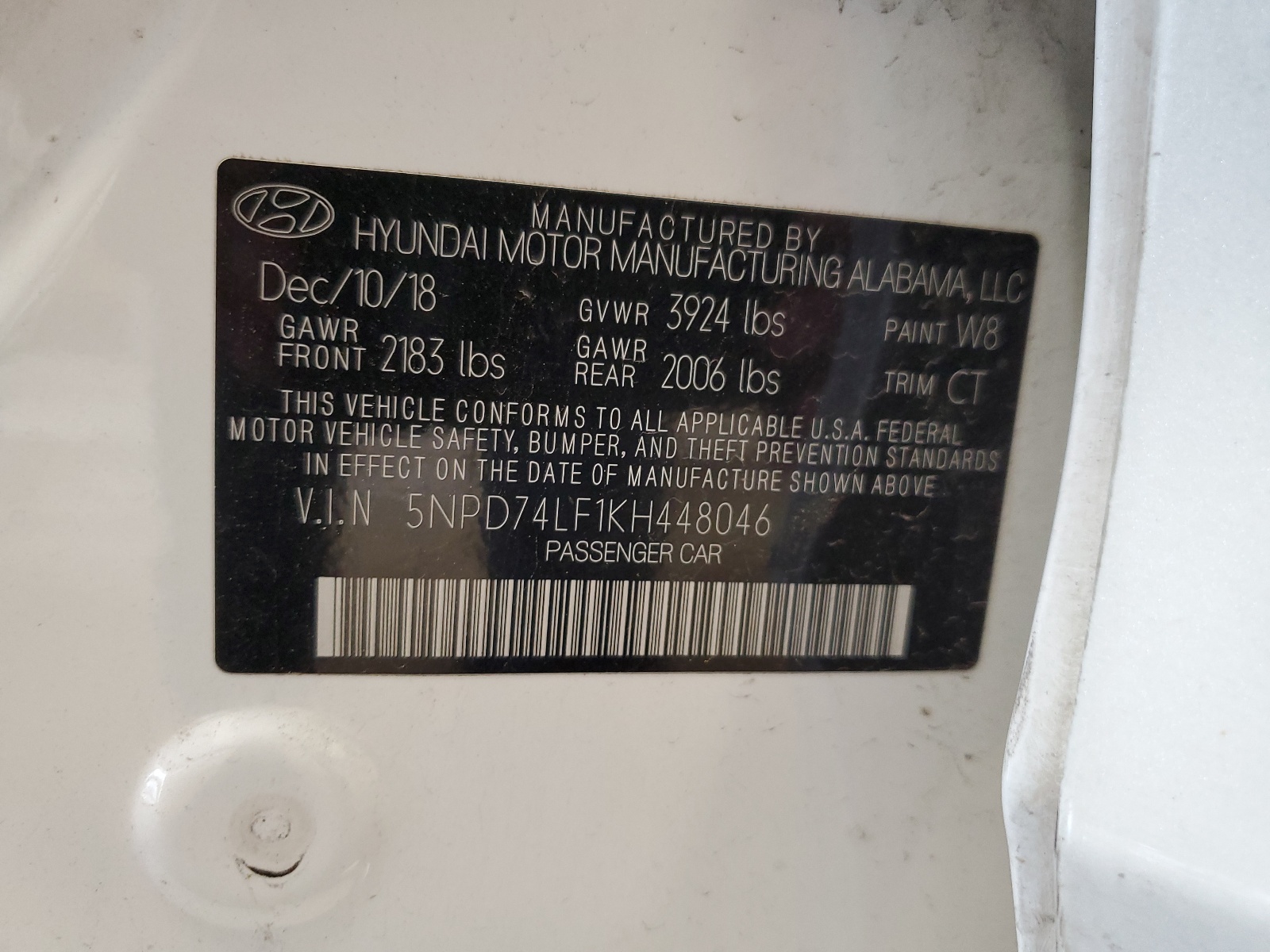 5NPD74LF1KH448046 2019 Hyundai Elantra Se