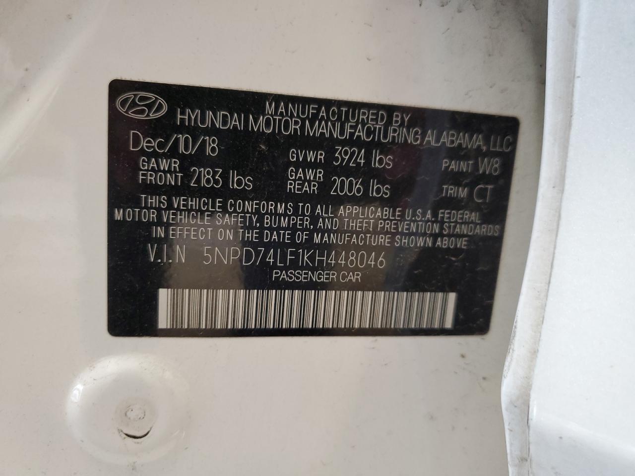 2019 Hyundai Elantra Se VIN: 5NPD74LF1KH448046 Lot: 64431304