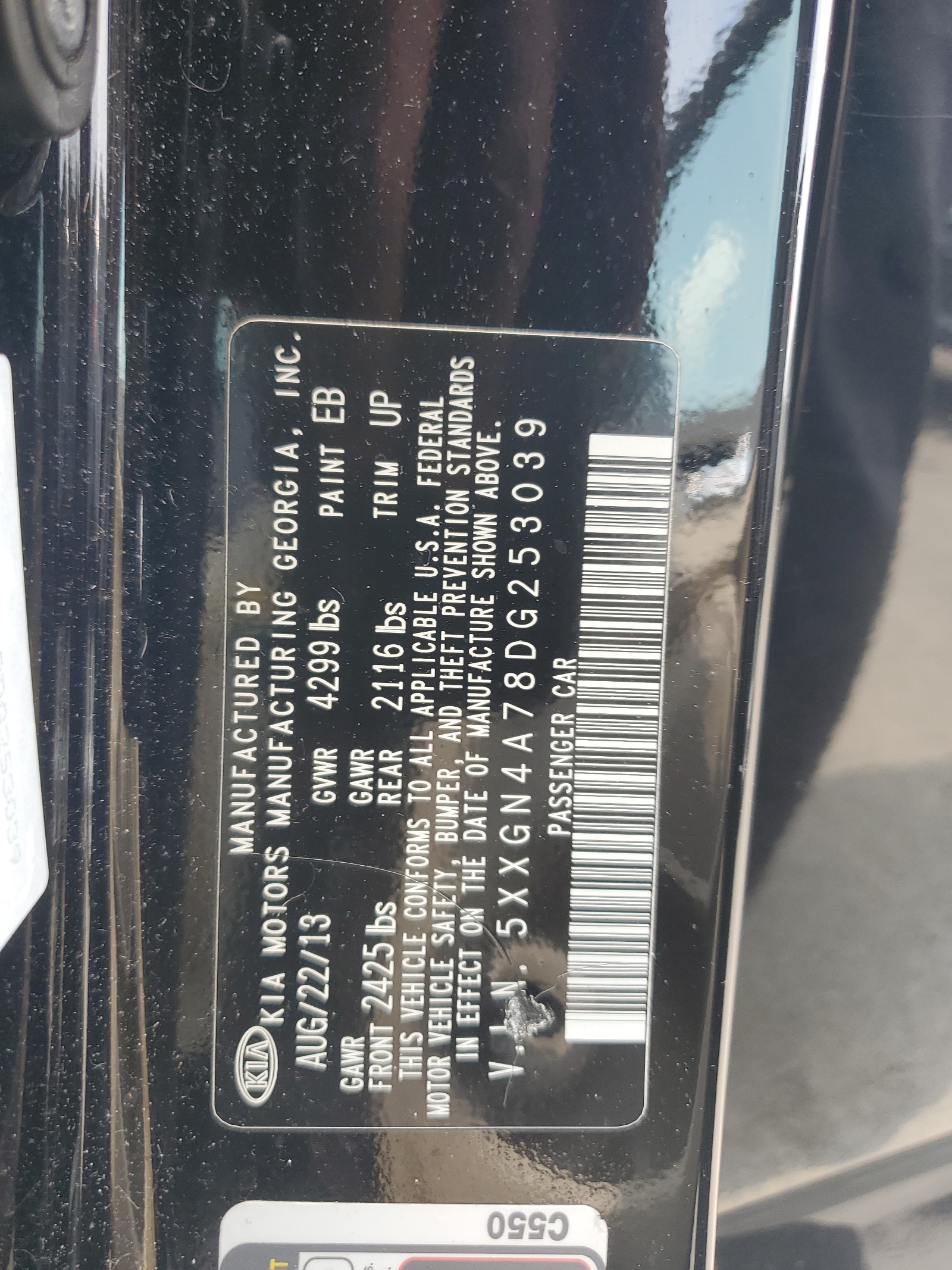 5XXGN4A78DG253039 2013 Kia Optima Ex