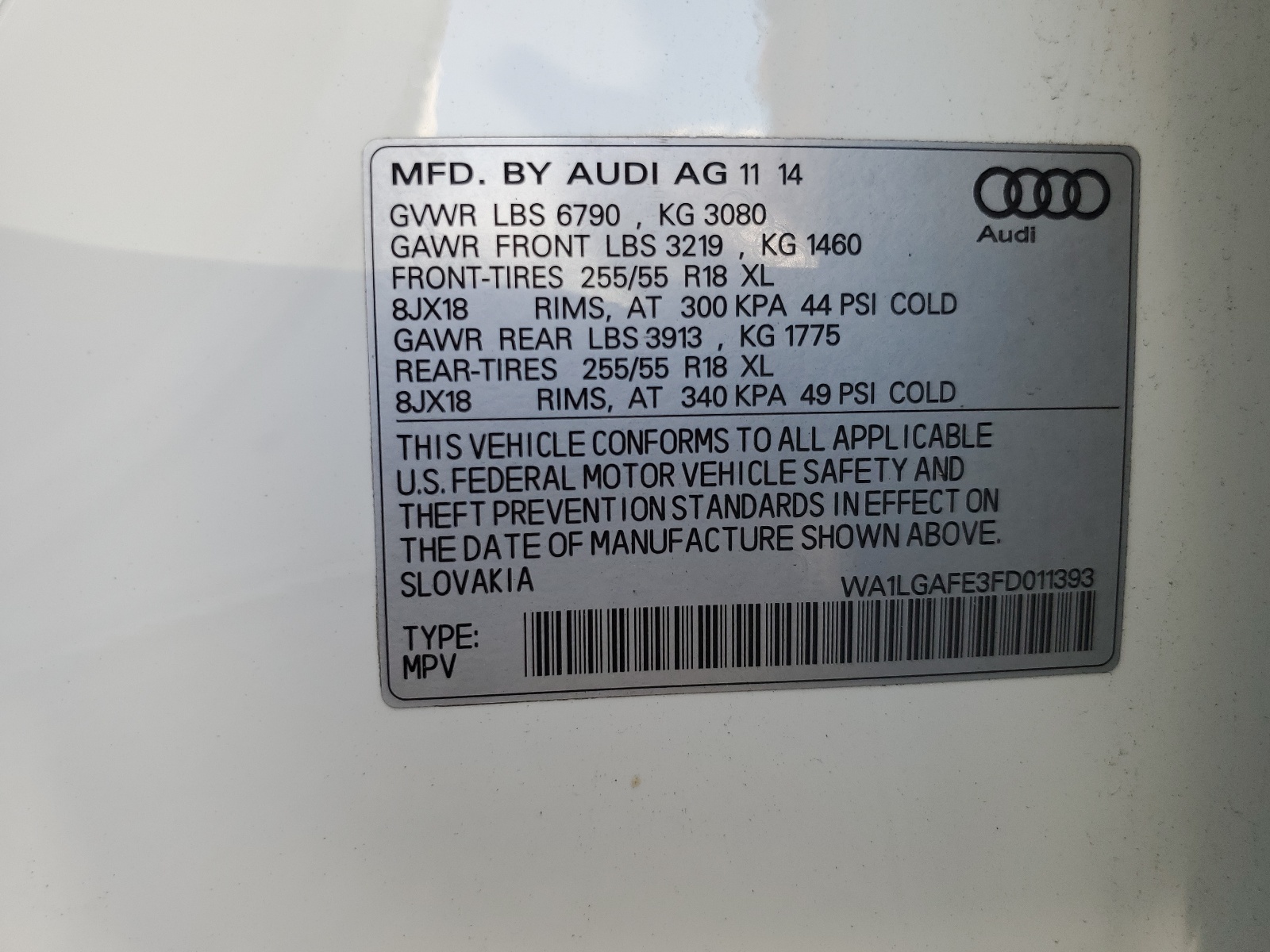 WA1LGAFE3FD011393 2015 Audi Q7 Premium Plus