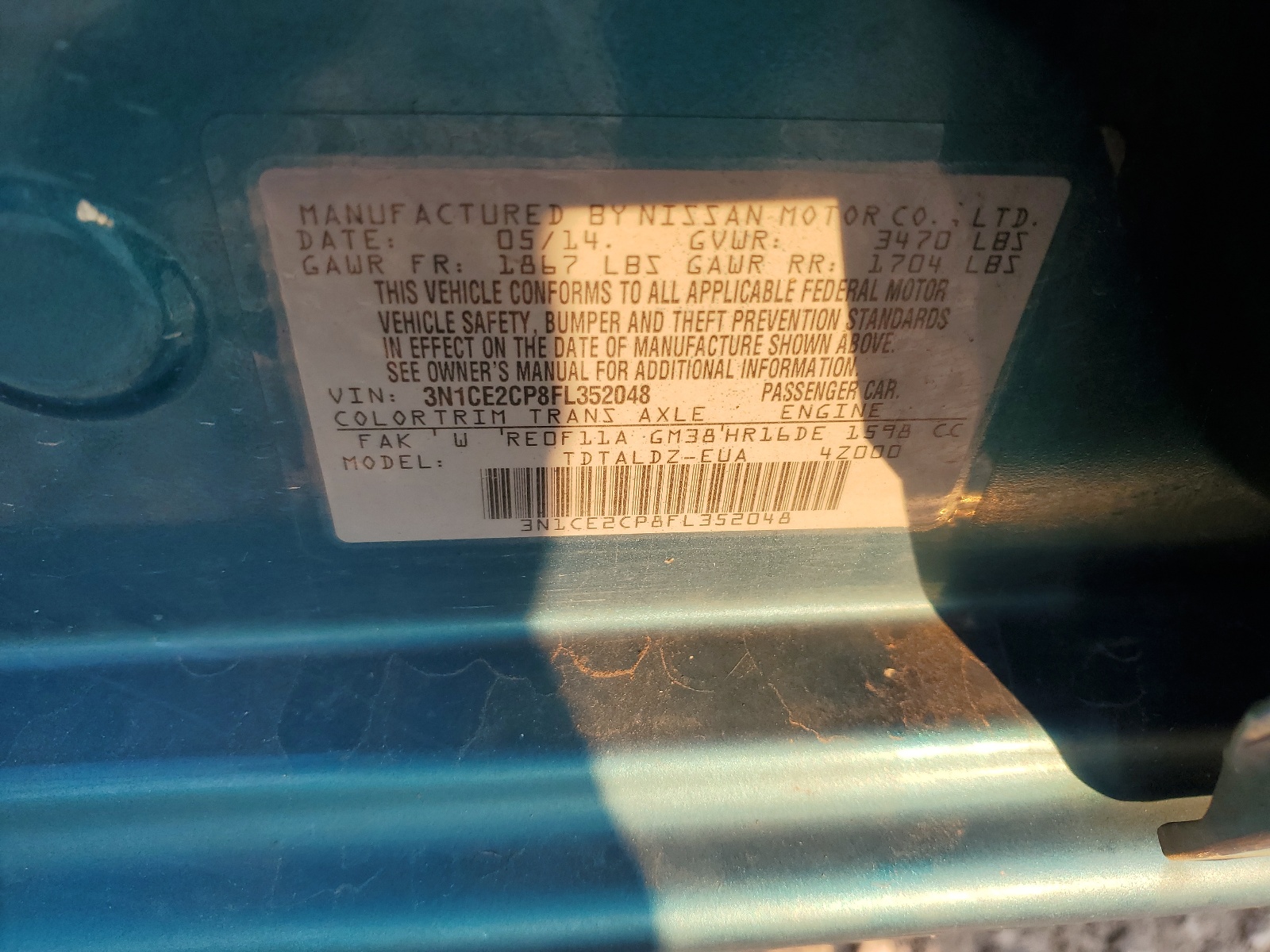 3N1CE2CP8FL352048 2015 Nissan Versa Note S