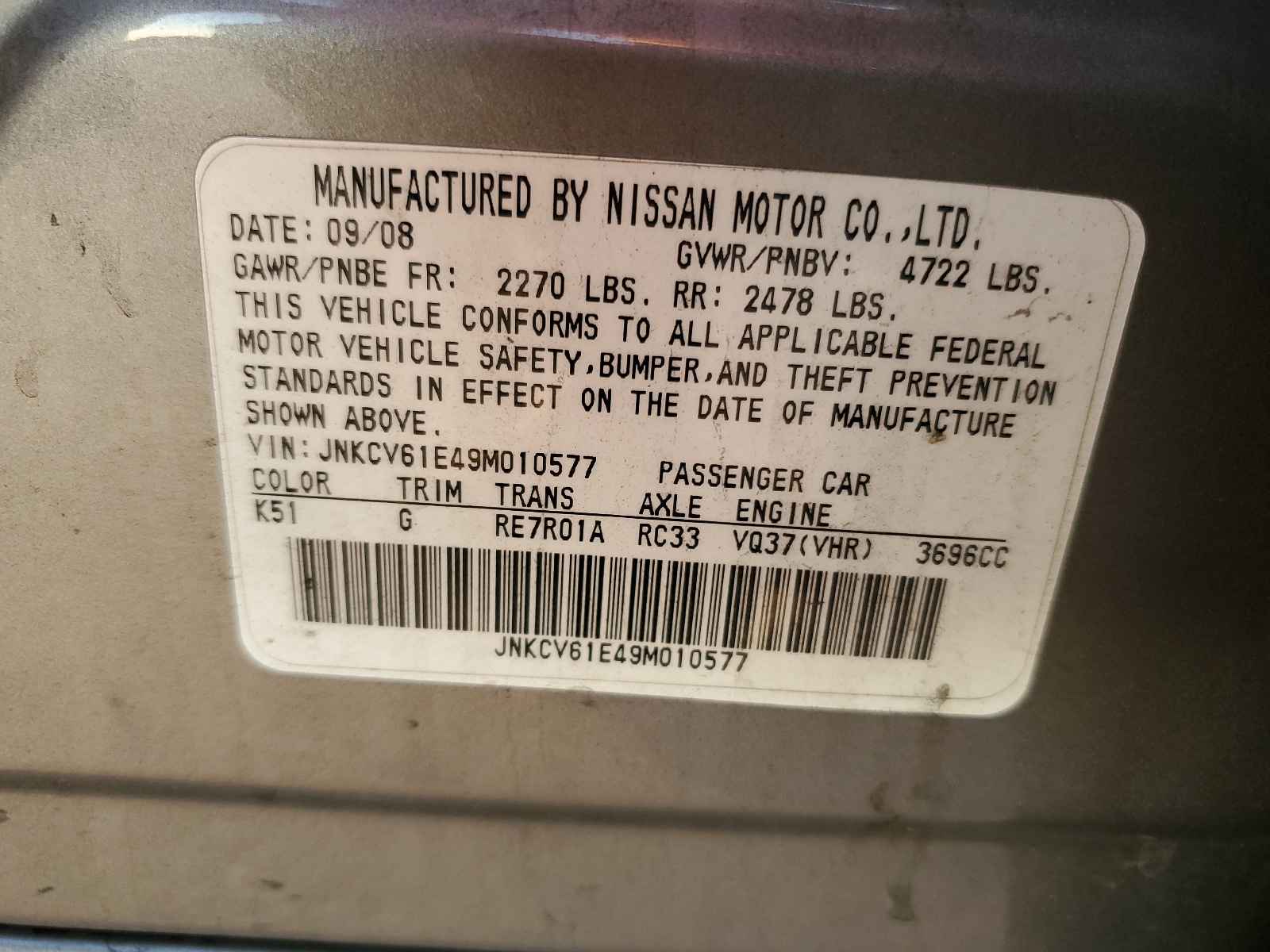 JNKCV61E49M010577 2009 Infiniti G37 Base