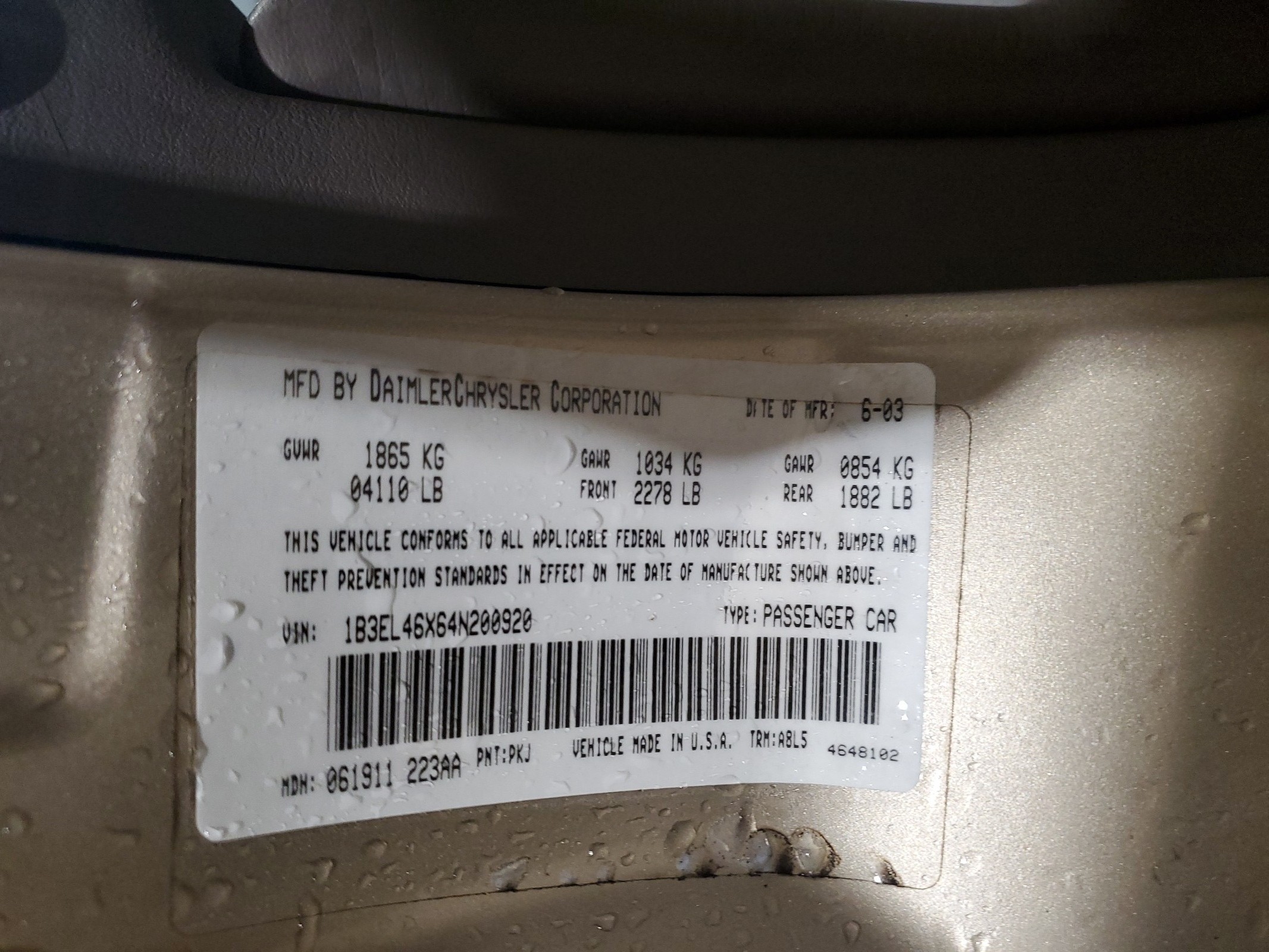 1B3EL46X64N200920 2004 Dodge Stratus Sxt