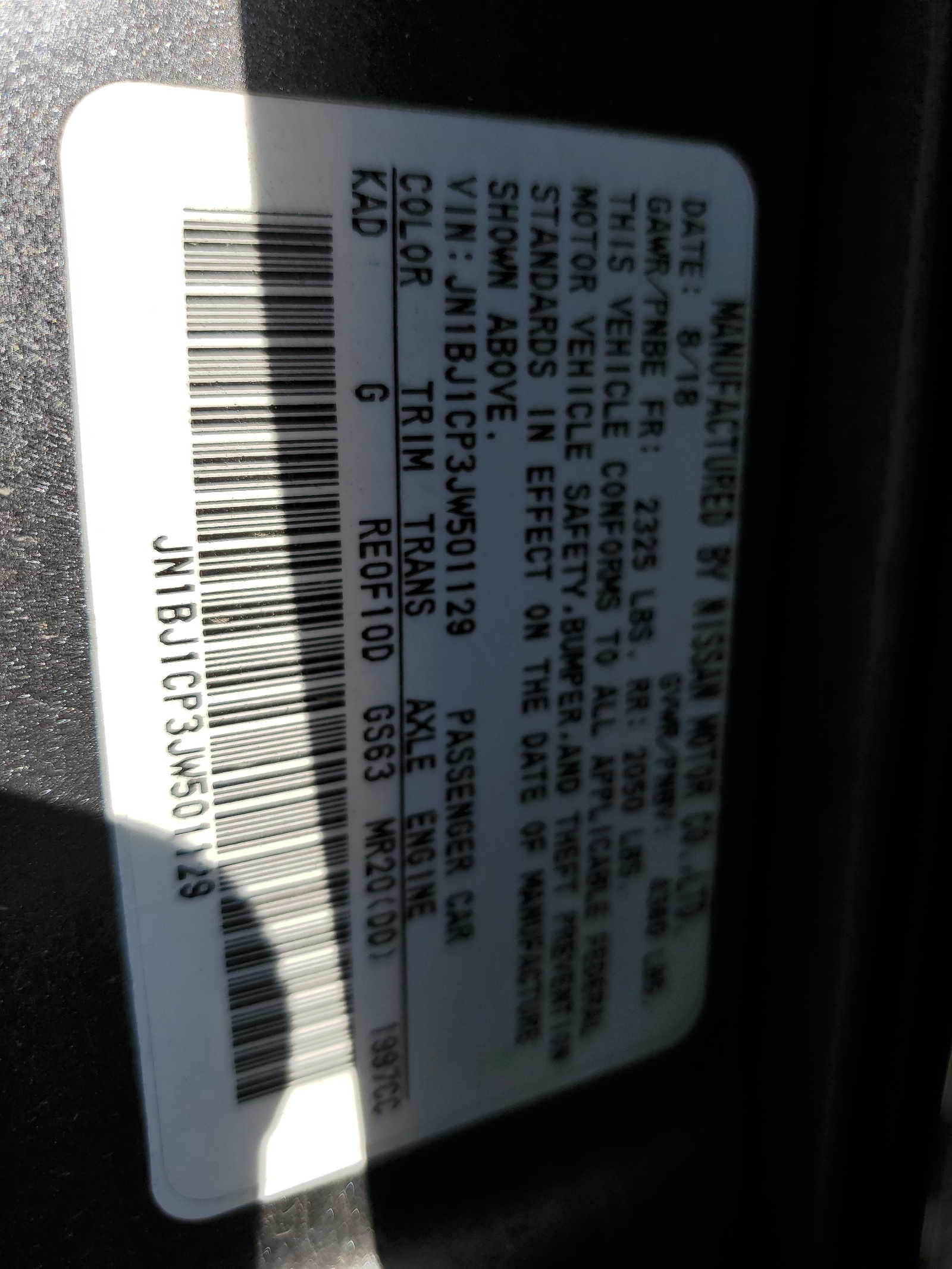 JN1BJ1CP3JW501129 2018 Nissan Rogue Sport S