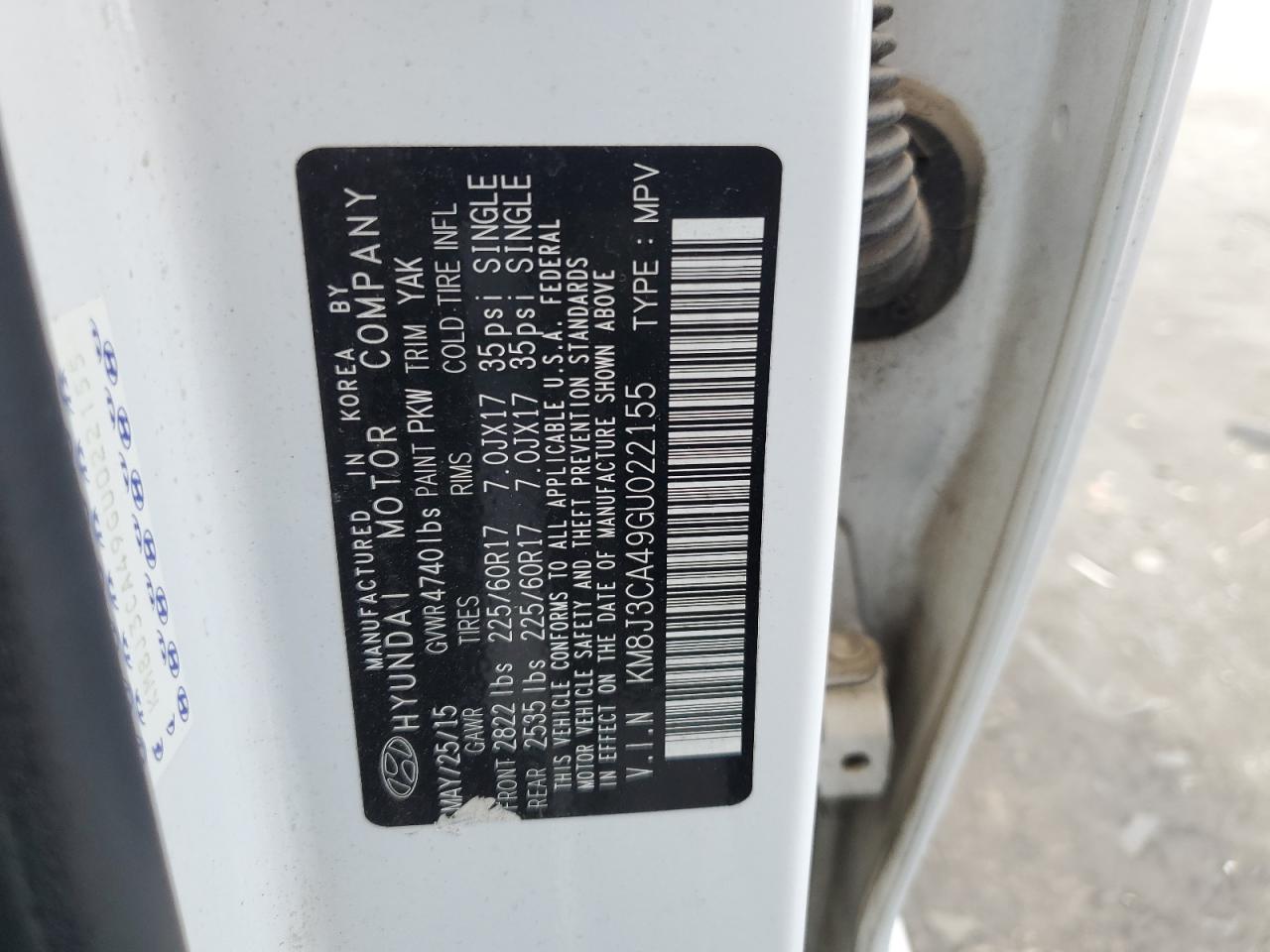 2016 Hyundai Tucson Limited VIN: KM8J3CA49GU022155 Lot: 61257324