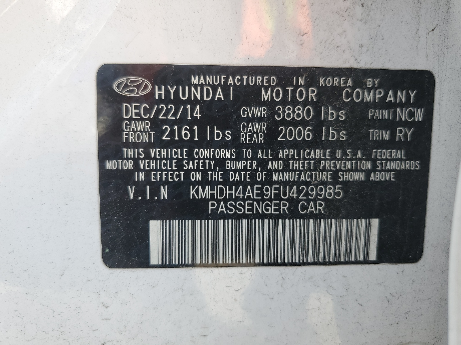 KMHDH4AE9FU429985 2015 Hyundai Elantra Se