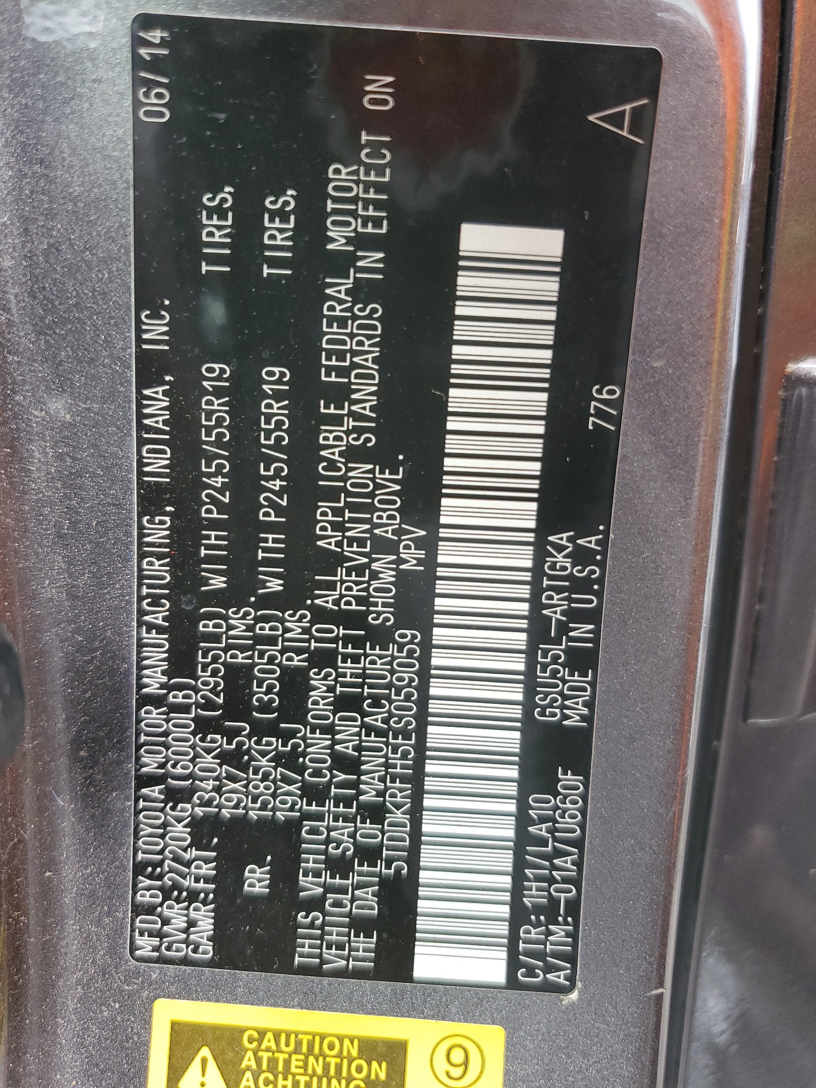 5TDDKRFH5ES059059 2014 Toyota Highlander Limited