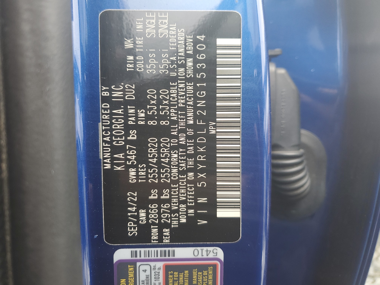 5XYRKDLF2NG153604 2022 Kia Sorento Sx