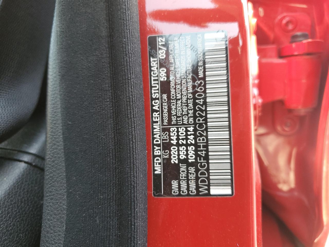 2012 Mercedes-Benz C 250 VIN: WDDGF4HB2CR224063 Lot: 63626134