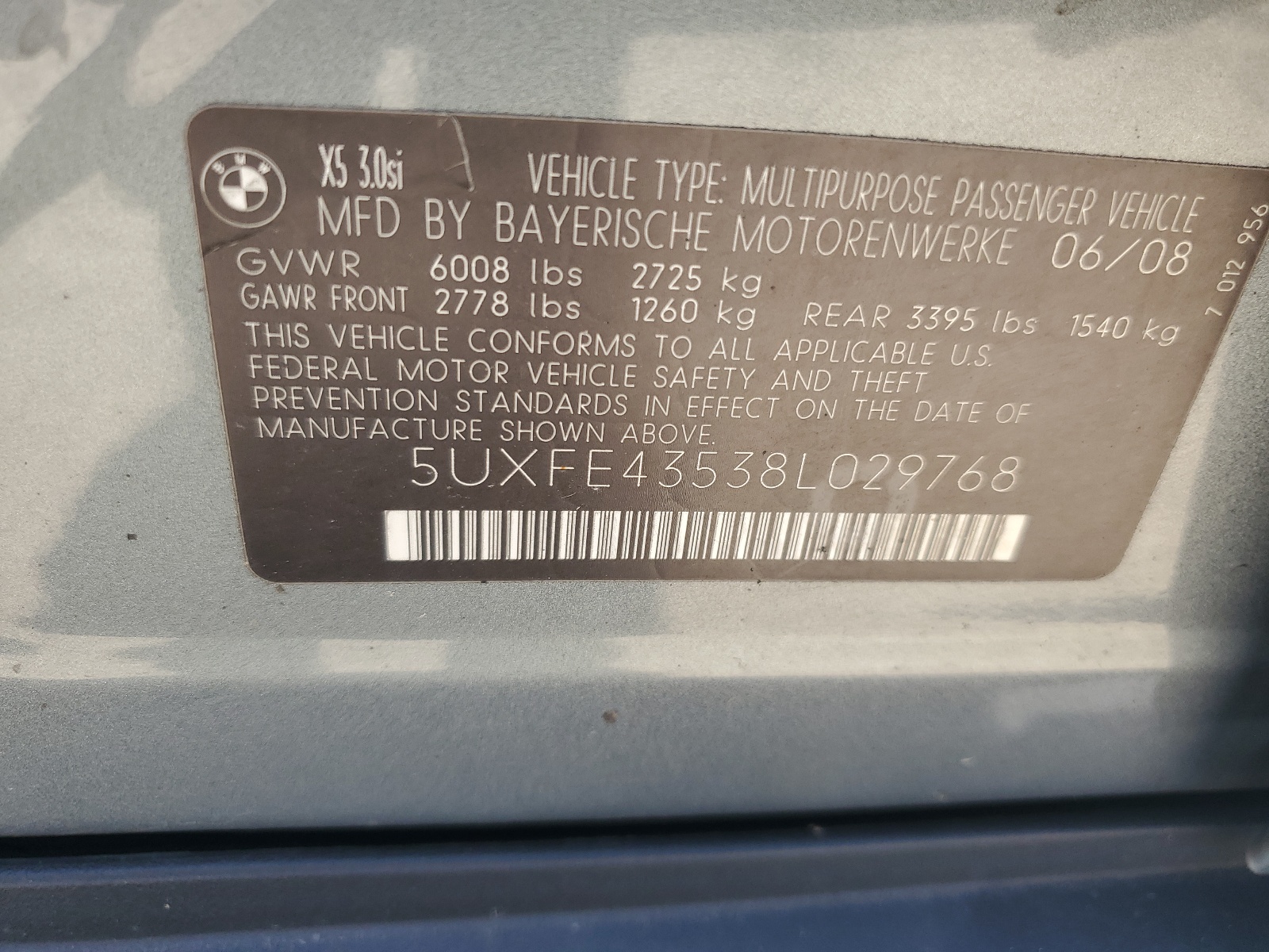 5UXFE43538L029768 2008 BMW X5 3.0I