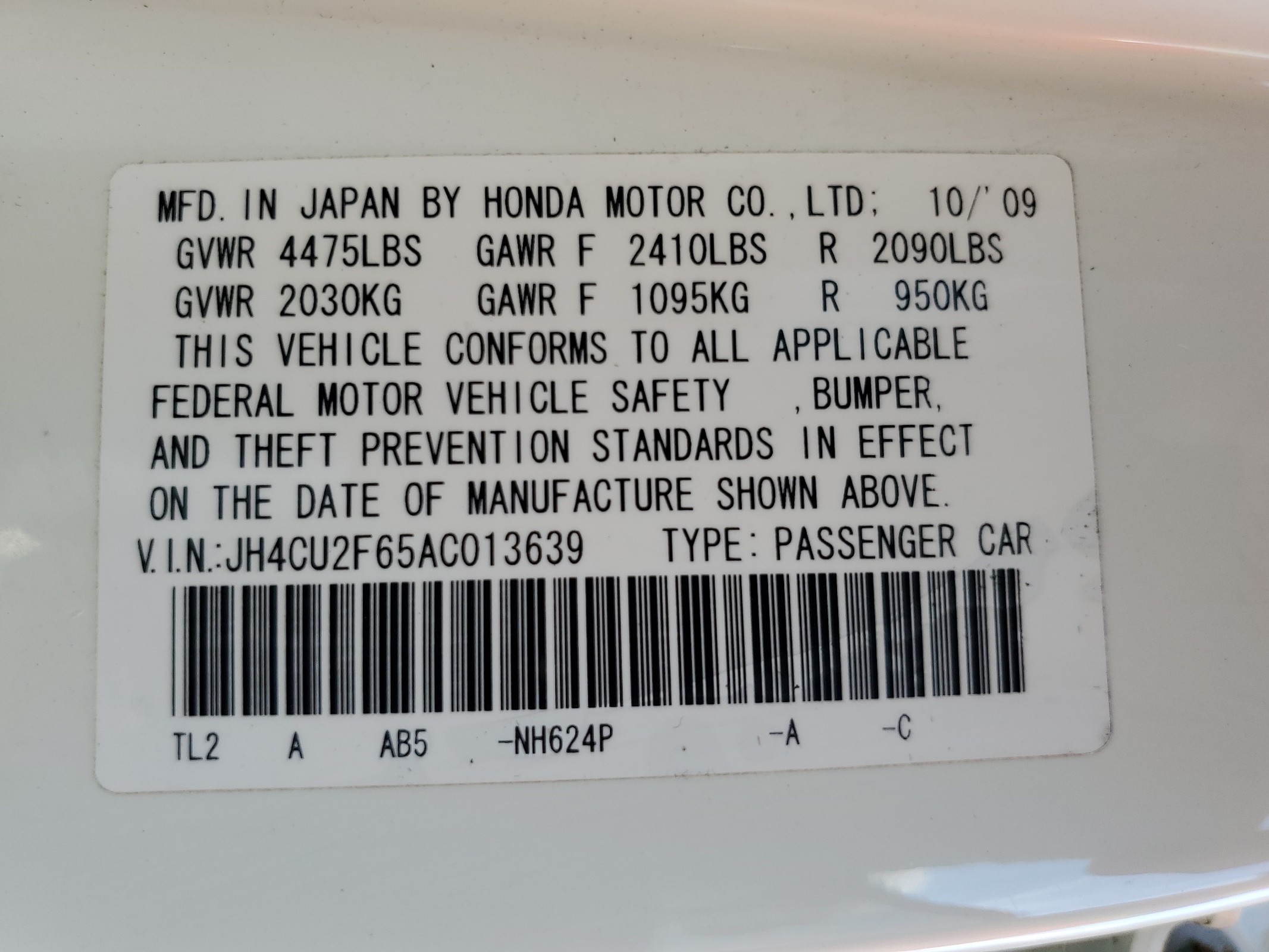 JH4CU2F65AC013639 2010 Acura Tsx