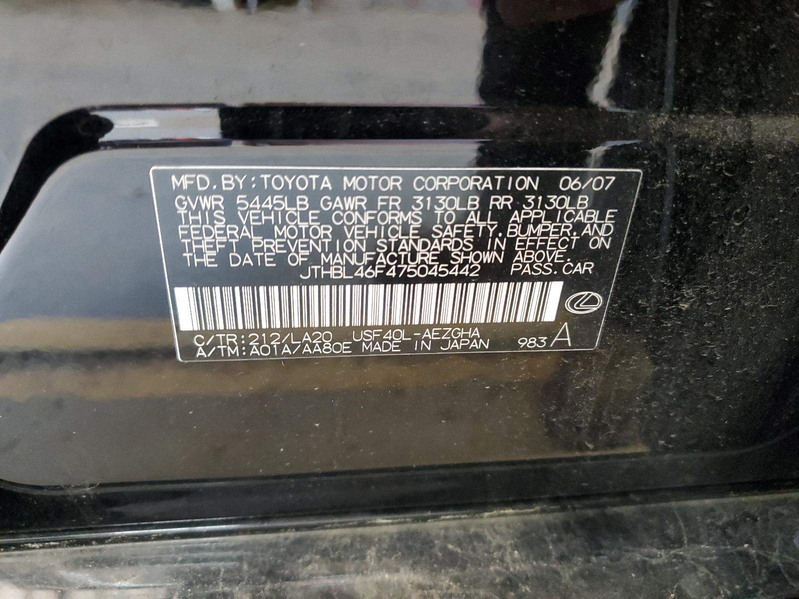 JTHBL46F475045442 2007 Lexus Ls 460