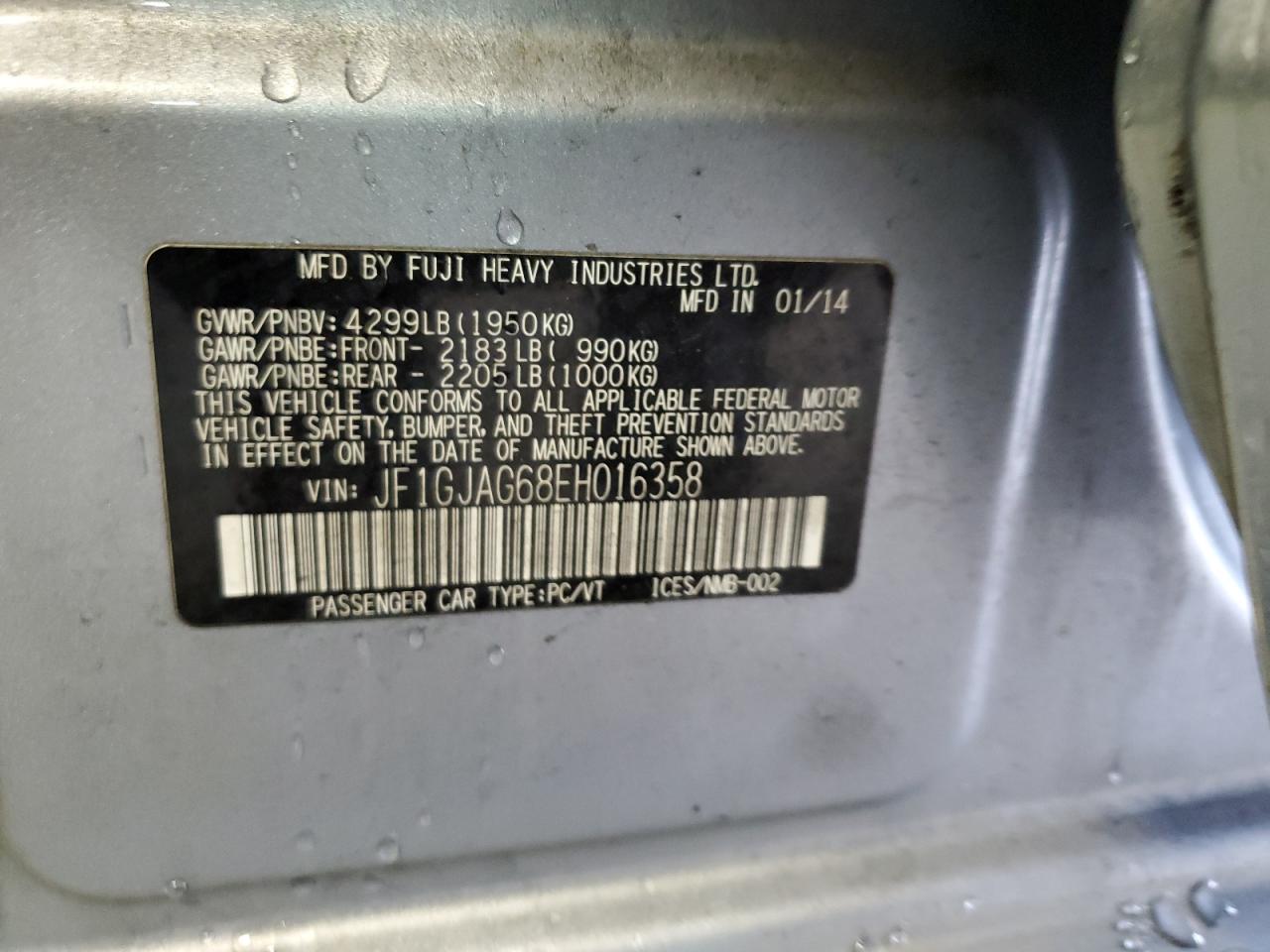 2014 Subaru Impreza Limited VIN: JF1GJAG68EH016358 Lot: 62923464