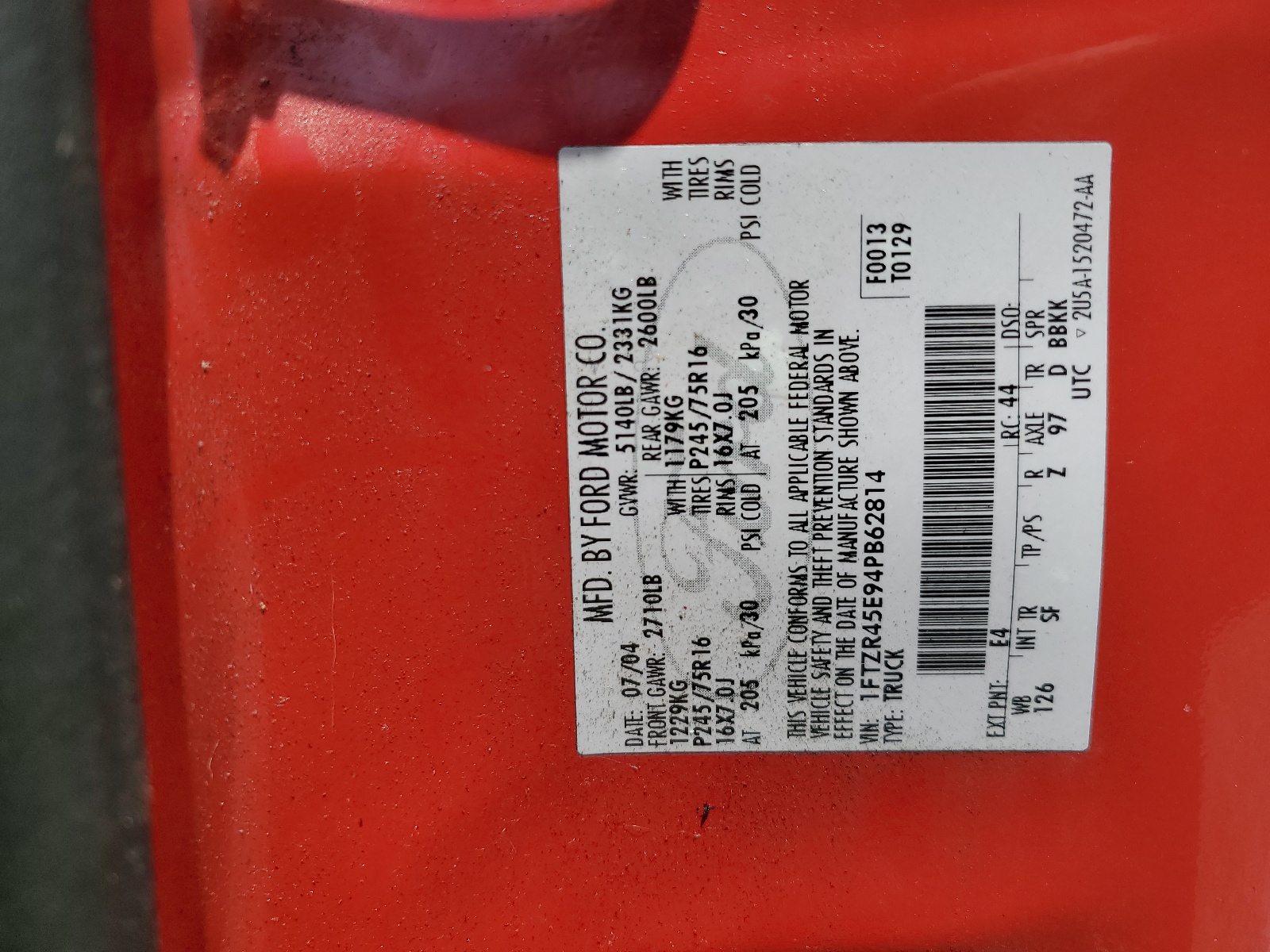 1FTZR45E94PB62814 2004 Ford Ranger Super Cab