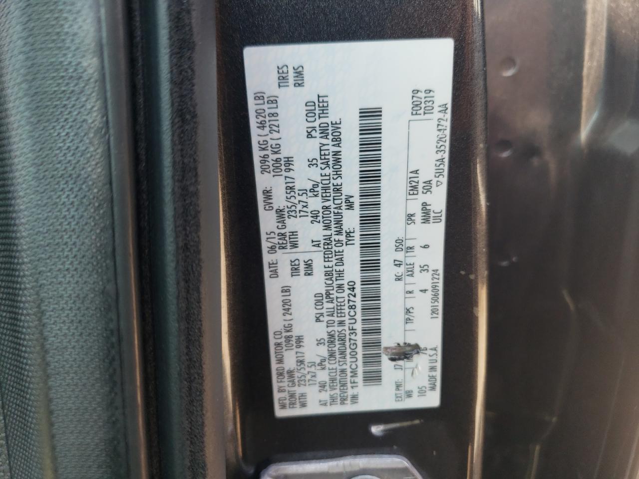 1FMCU0G73FUC87240 2015 Ford Escape Se