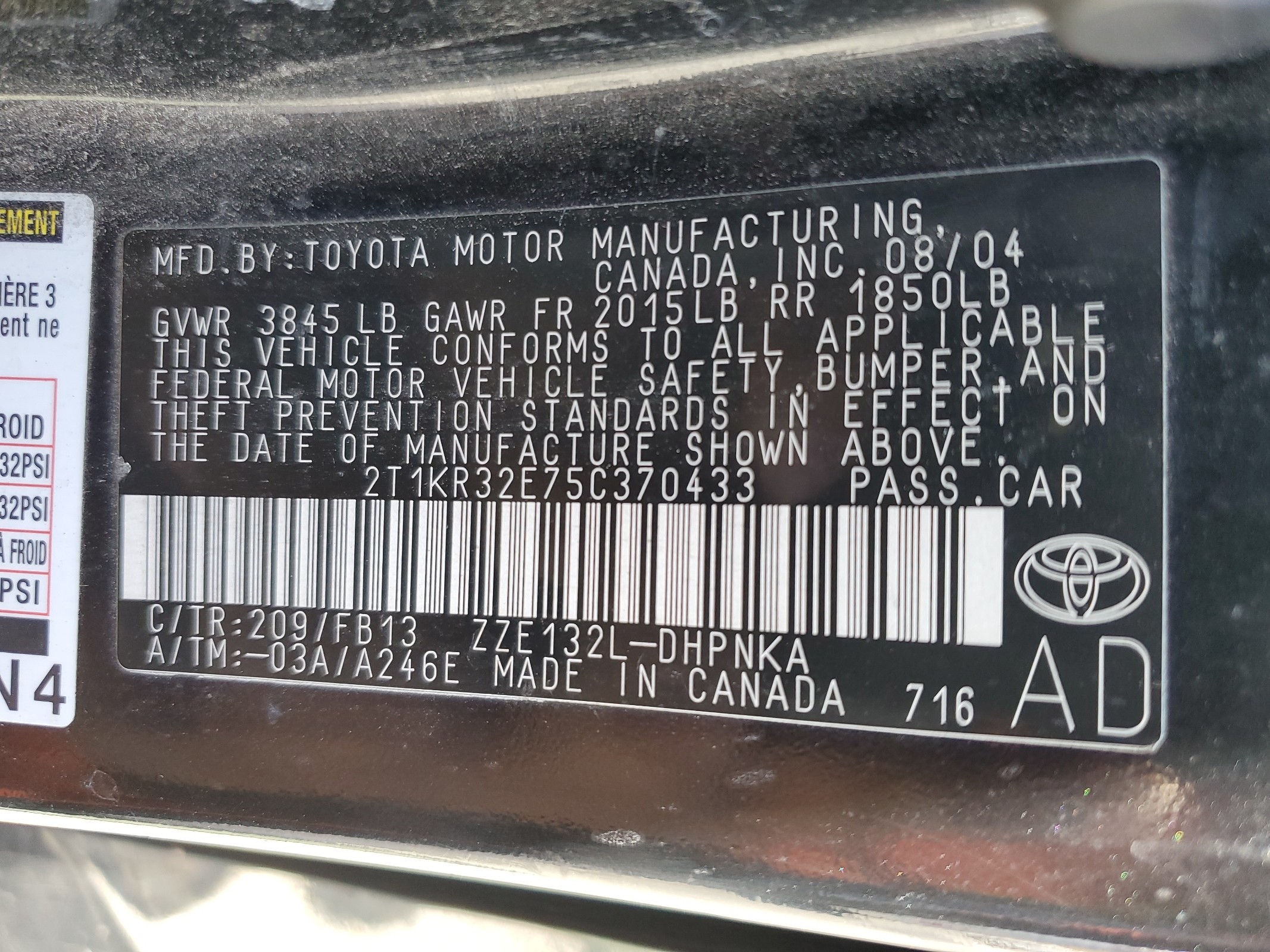 2T1KR32E75C370433 2005 Toyota Corolla Matrix Xr