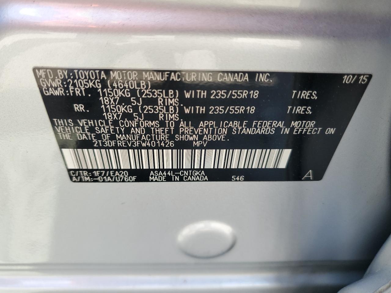 2T3DFREV3FW401426 2015 TOYOTA RAV 4 - Image 13