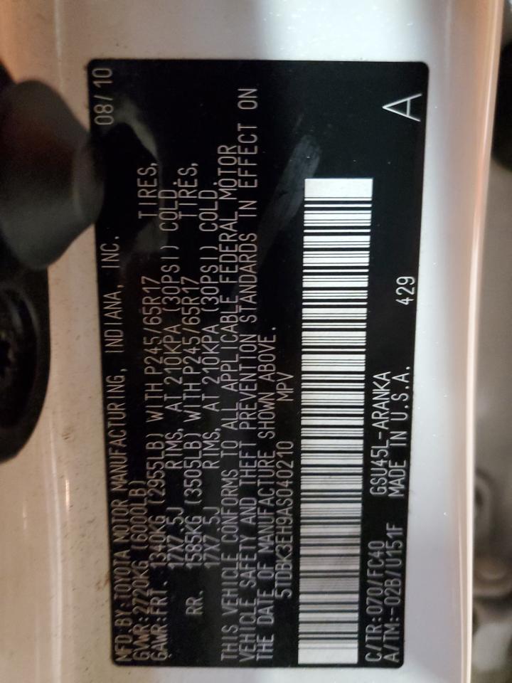 2010 Toyota Highlander VIN: 5TDBK3EH9AS040210 Lot: 63777454