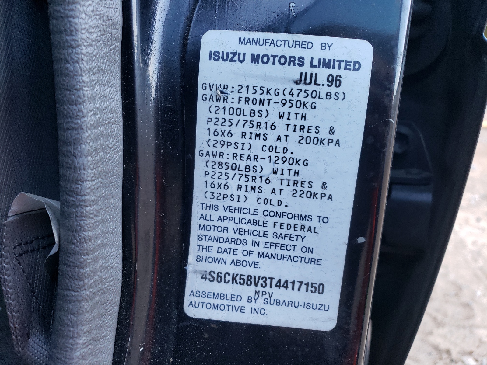 4S6CK58V3T4417150 1996 Honda Passport Ex