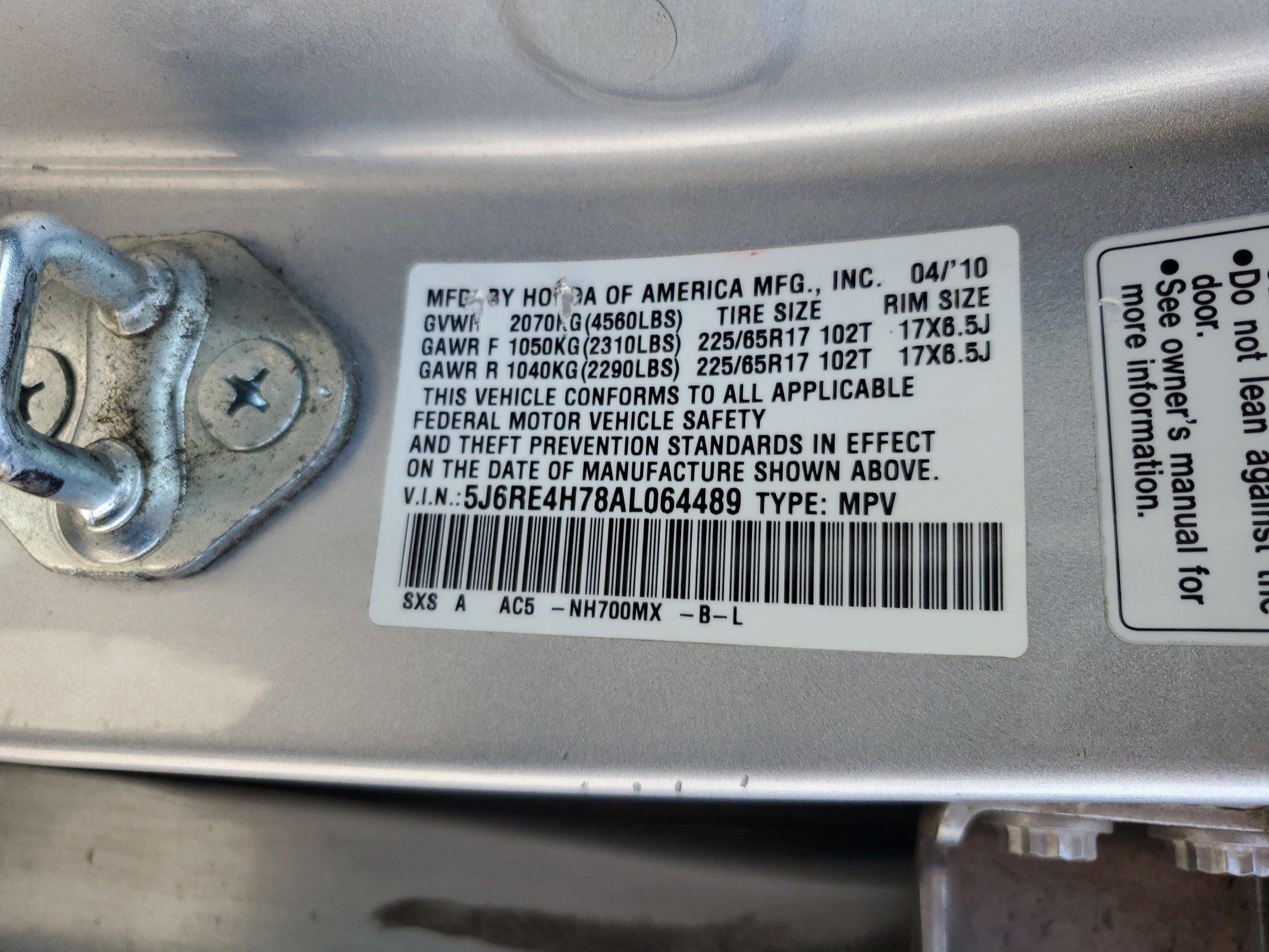 5J6RE4H78AL064489 2010 Honda Cr-V Exl