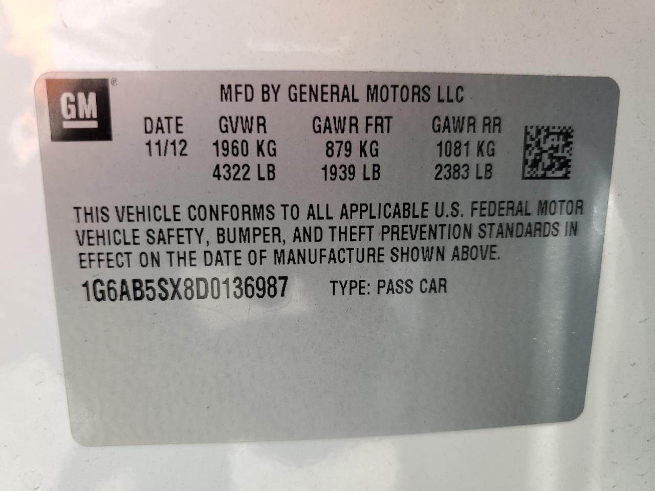 2013 Cadillac Ats Luxury VIN: 1G6AB5SX8D0136987 Lot: 64302214