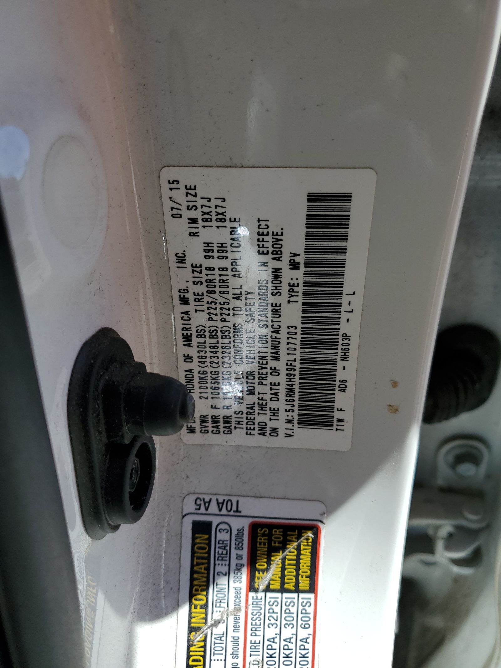 5J6RM4H99FL107703 2015 Honda Cr-V Touring