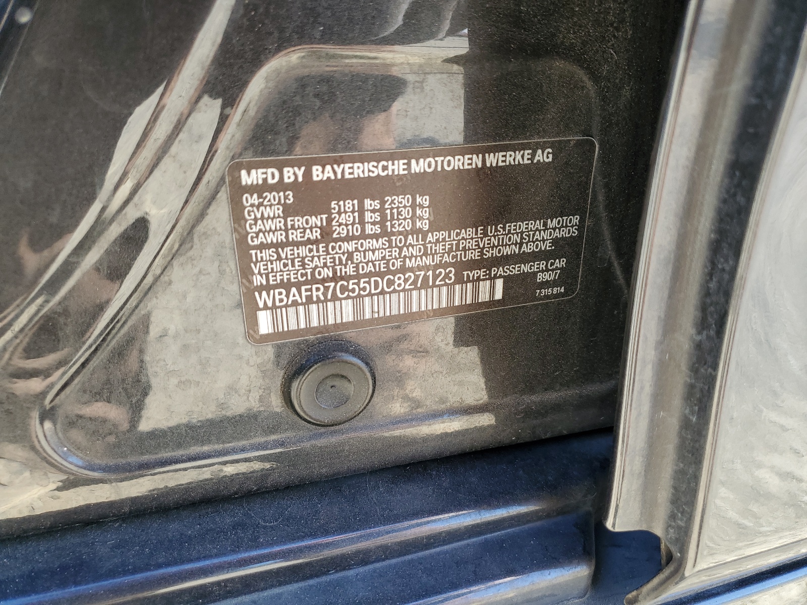 2013 BMW 535 I vin: WBAFR7C55DC827123