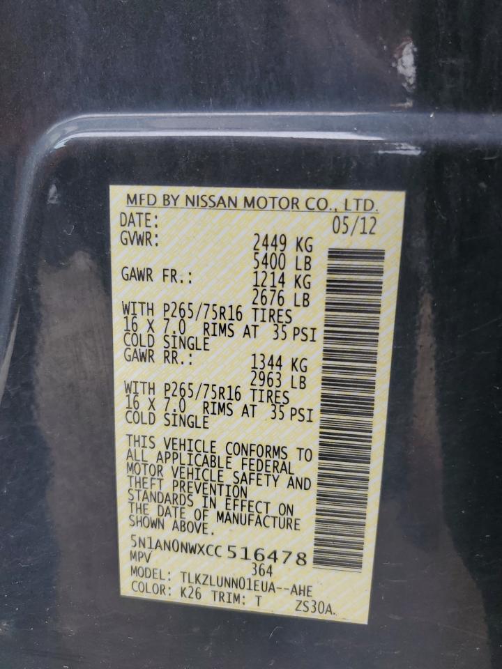 2012 Nissan Xterra Off Road VIN: 5N1AN0NWXCC516478 Lot: 59868644