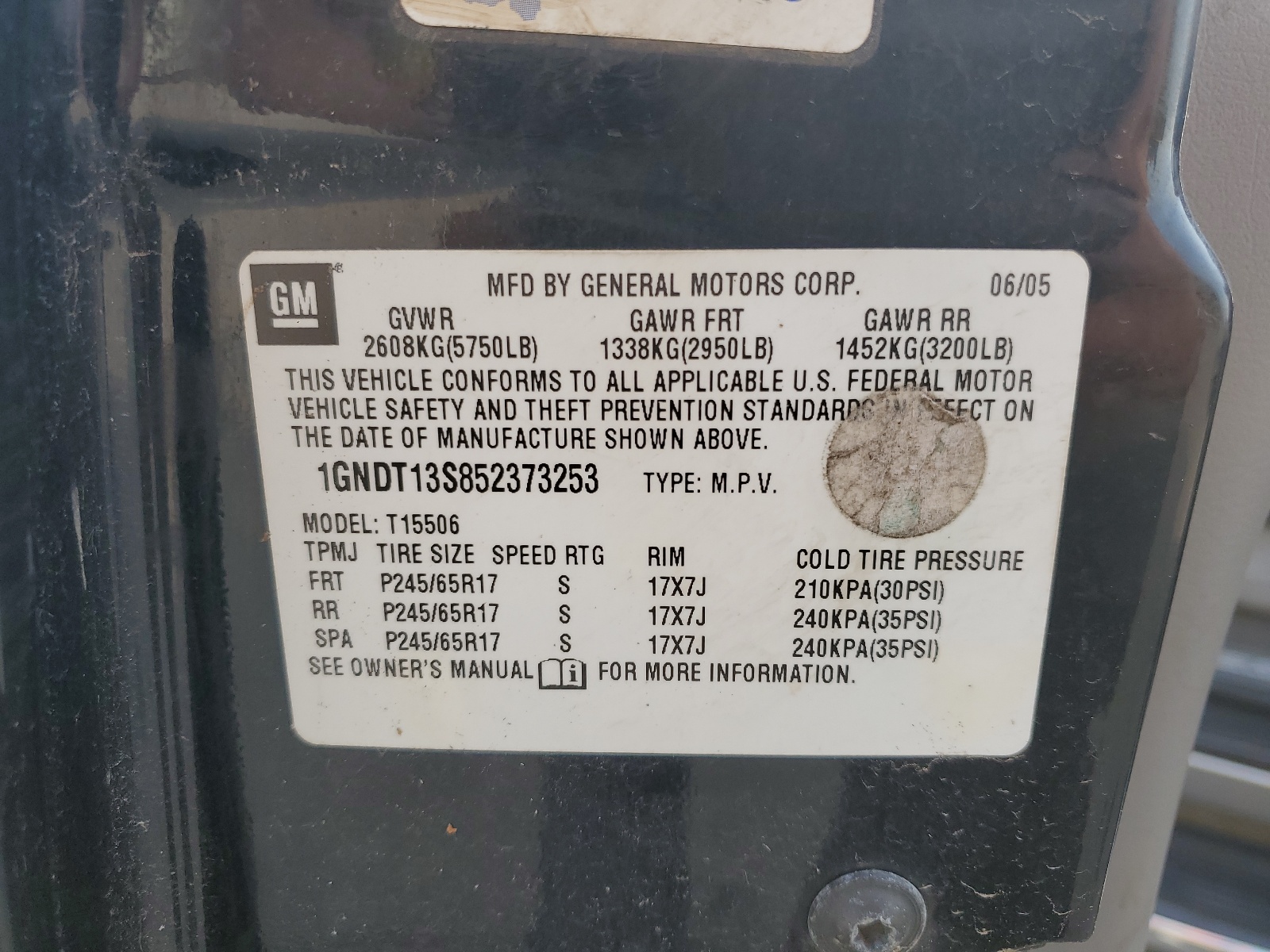 1GNDT13S852373253 2005 Chevrolet Trailblazer Ls