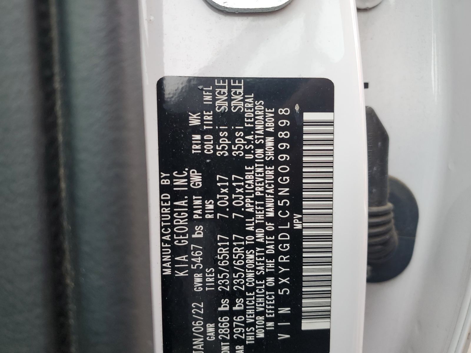 5XYRGDLC5NG099898 2022 Kia Sorento Lx