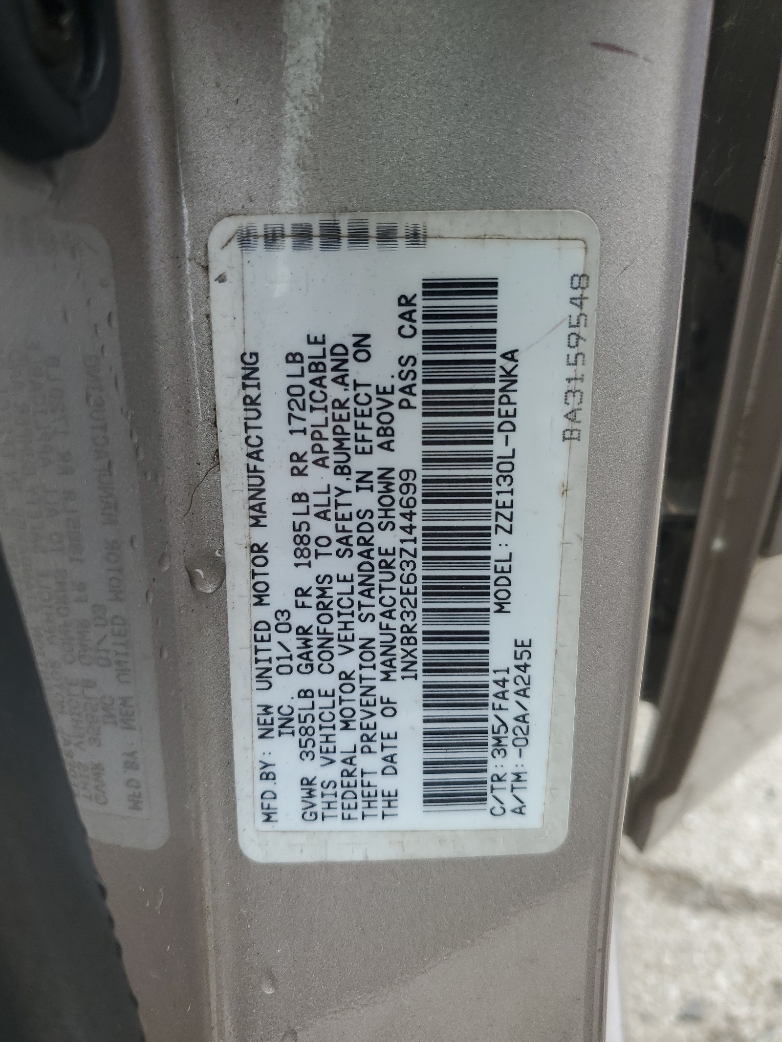 1NXBR32E63Z144699 2003 Toyota Corolla Ce