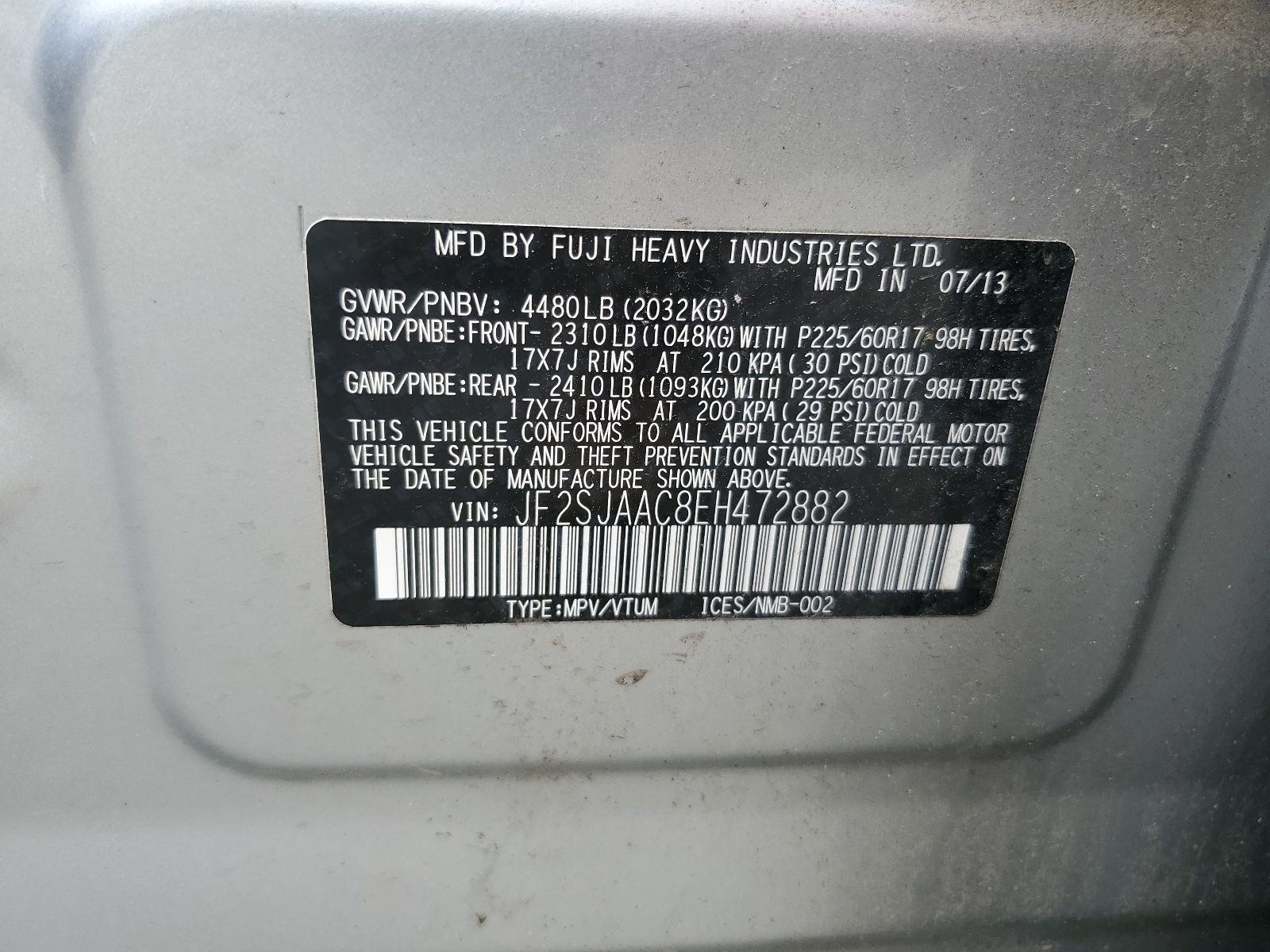 JF2SJAAC8EH472882 2014 Subaru Forester 2.5I