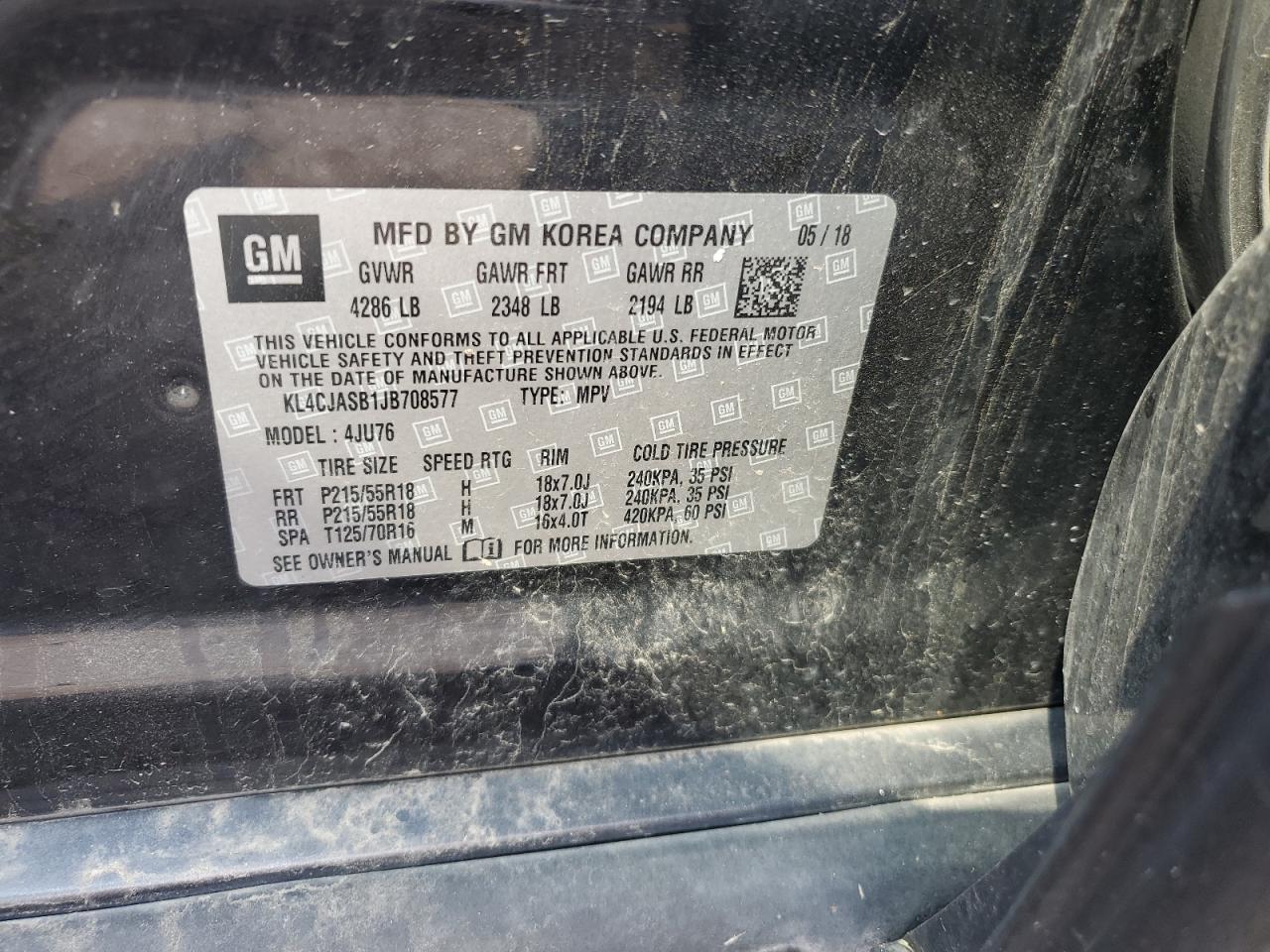 2018 Buick Encore Preferred VIN: KL4CJASB1JB708577 Lot: 64301324