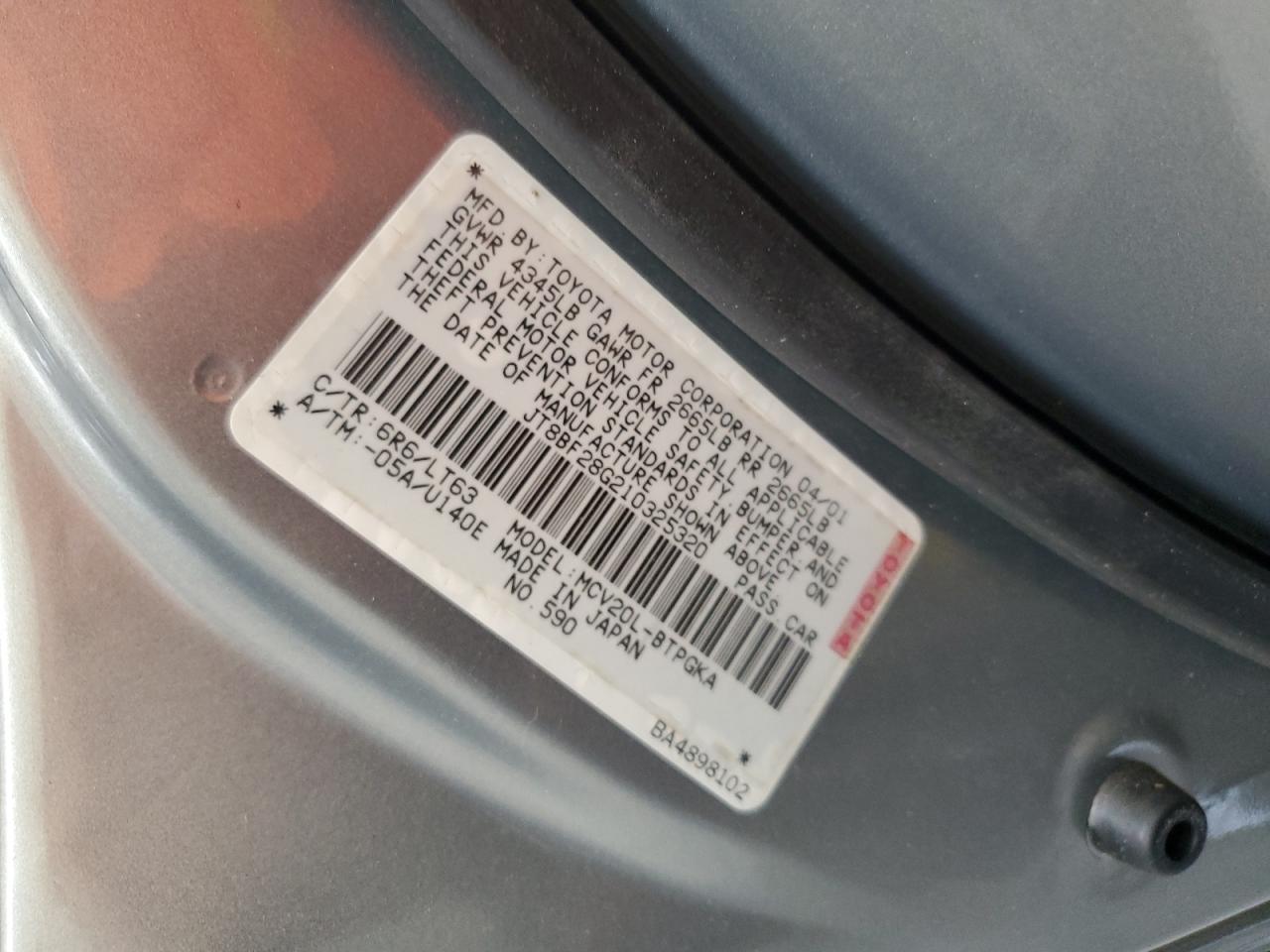 2001 Lexus Es 300 VIN: JT8BF28G210325320 Lot: 63421354