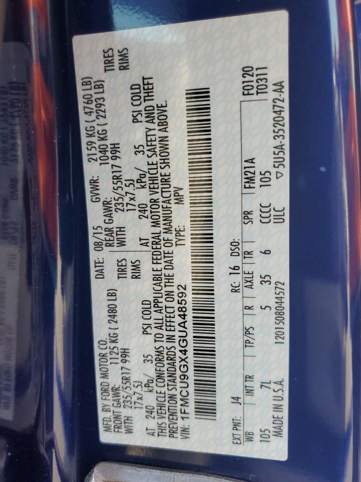 2016 Ford Escape Se VIN: 1FMCU9GX4GUA48592 Lot: 64808574