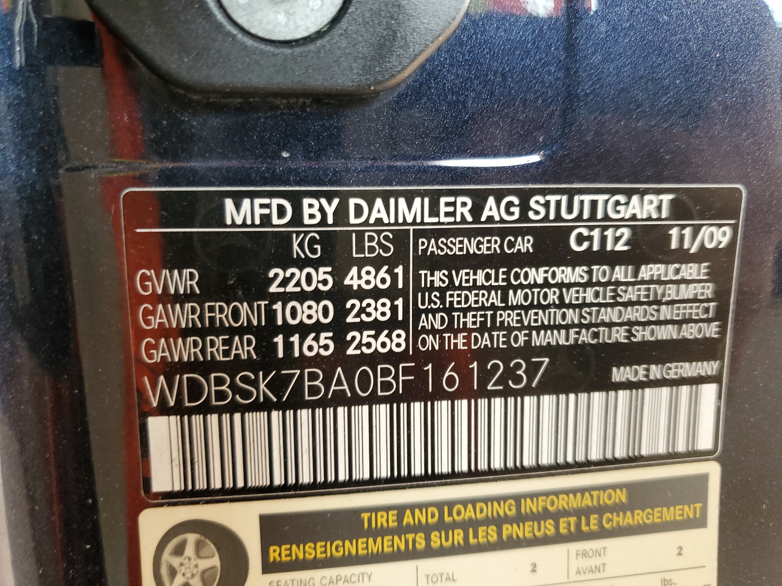 WDBSK7BA0BF161237 2011 Mercedes-Benz Sl 550