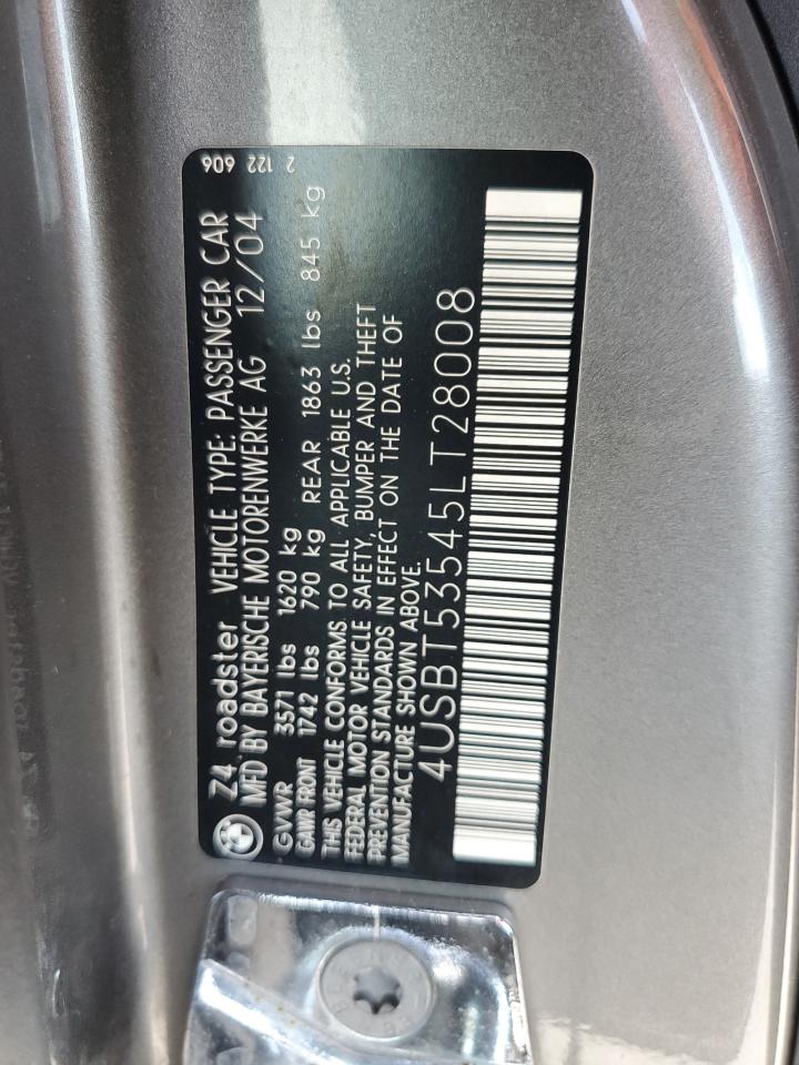 2005 BMW Z4 3.0 VIN: 4USBT53545LT28008 Lot: 64302884