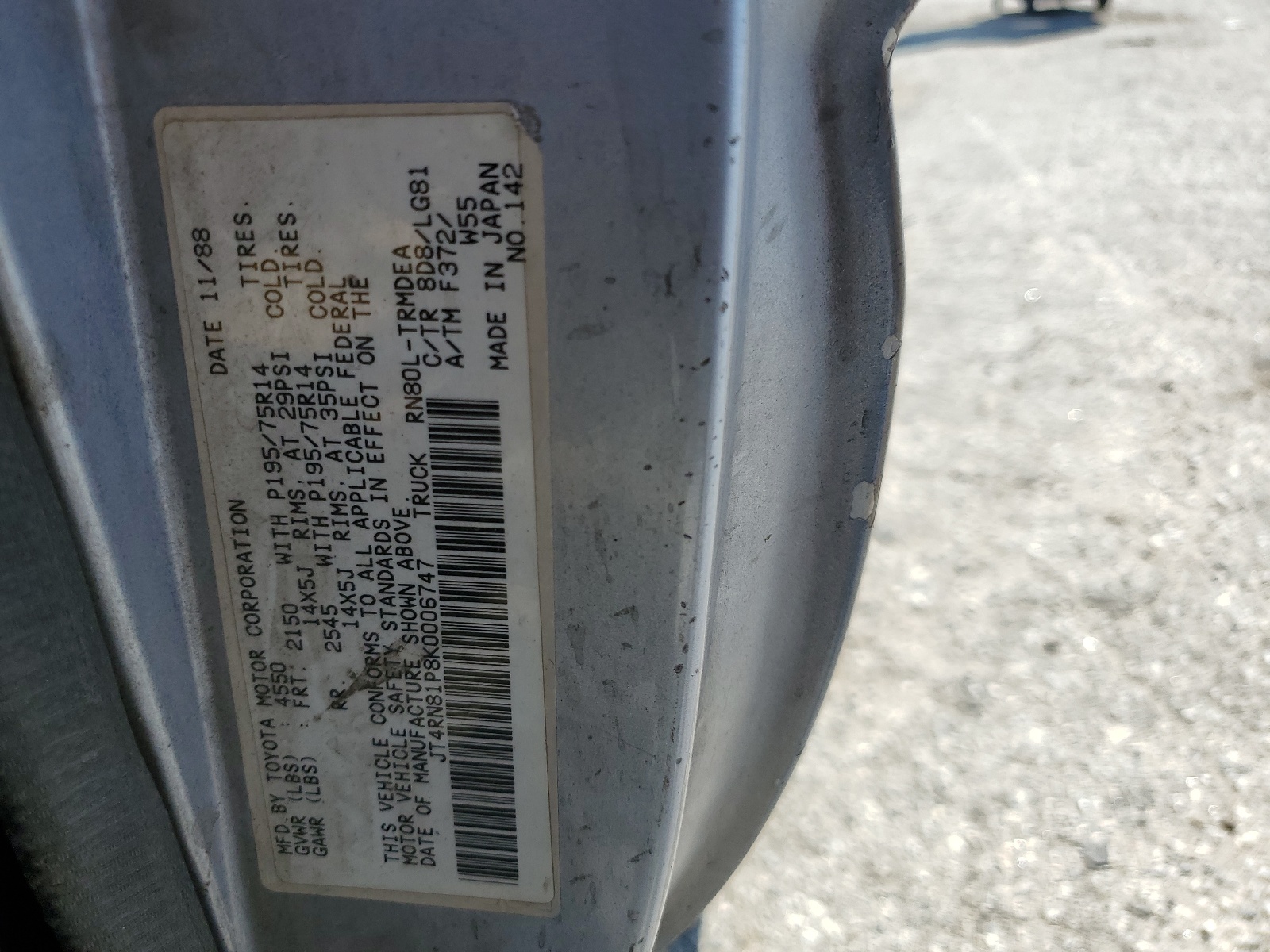 JT4RN81P8K0006747 1989 Toyota Pickup 1/2 Ton Short Wheelbase Dlx