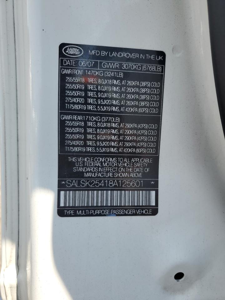 2008 Land Rover Range Rover Sport Hse VIN: SALSK25418A125601 Lot: 64814284